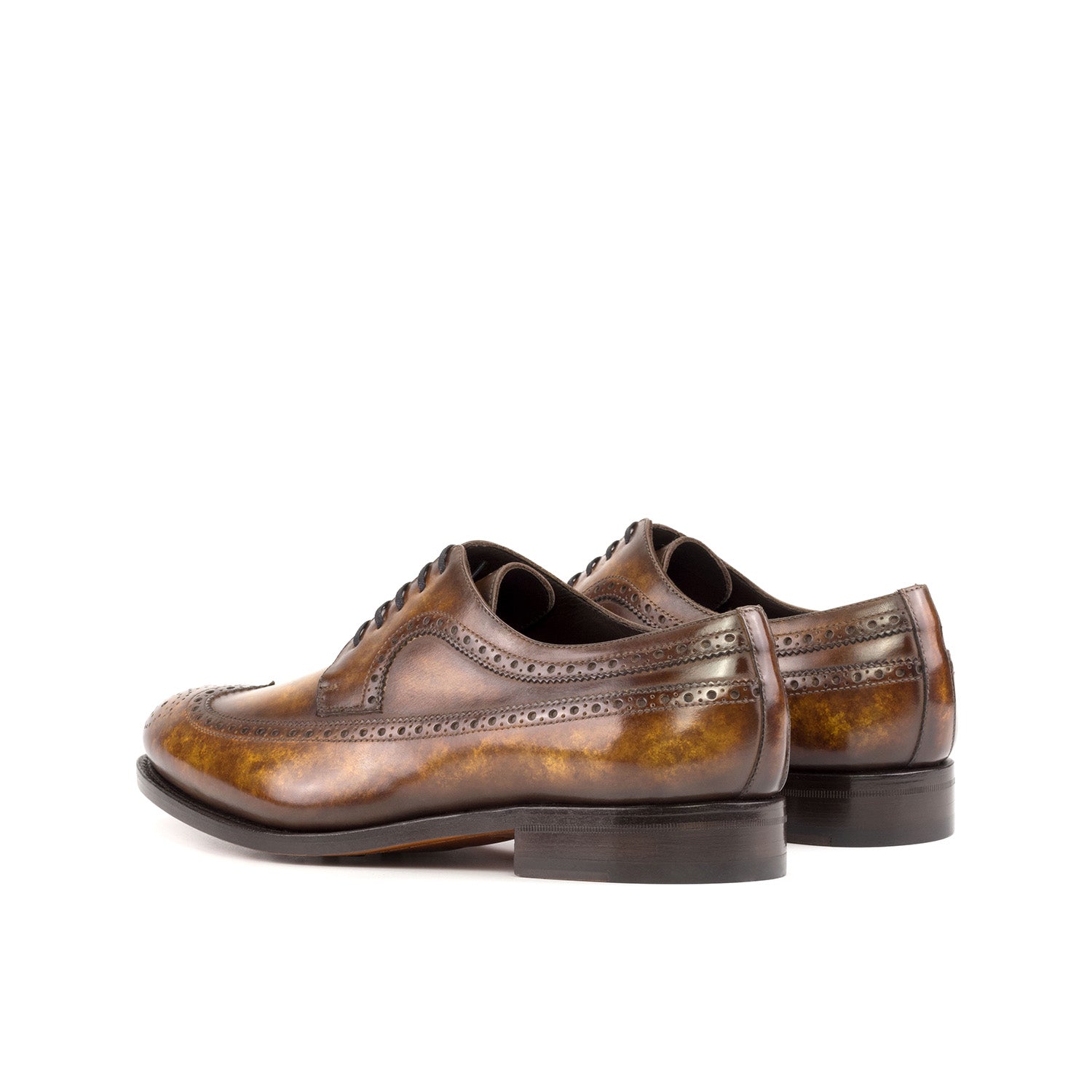 Ambrogio Bespoke Men's Shoes Cognac Patina Leather Longwing Blucher Derby Oxfords (AMB2328)