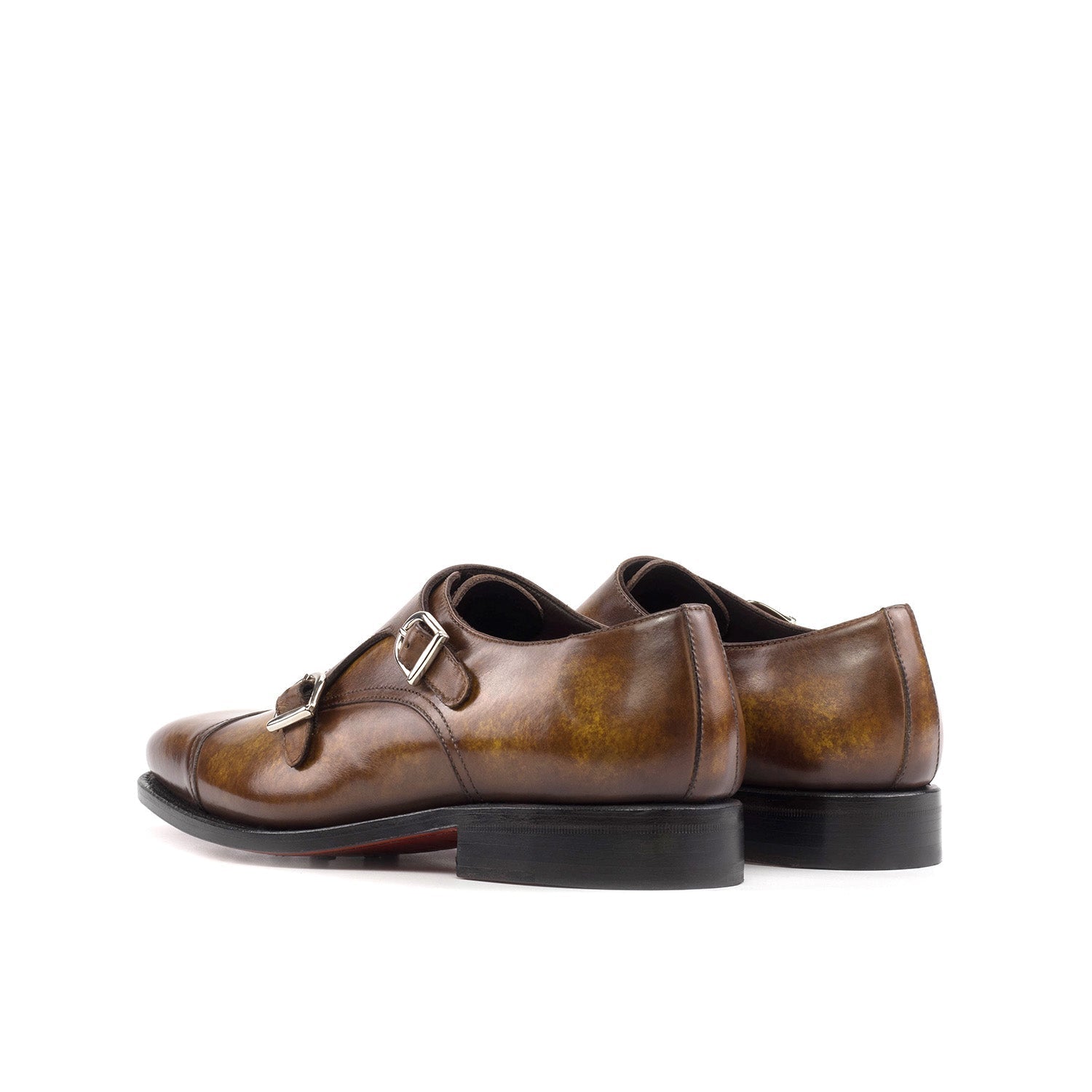 Ambrogio Bespoke Men's Shoes Cognac Patina Leather Monk-Straps Loafers (AMB2397)