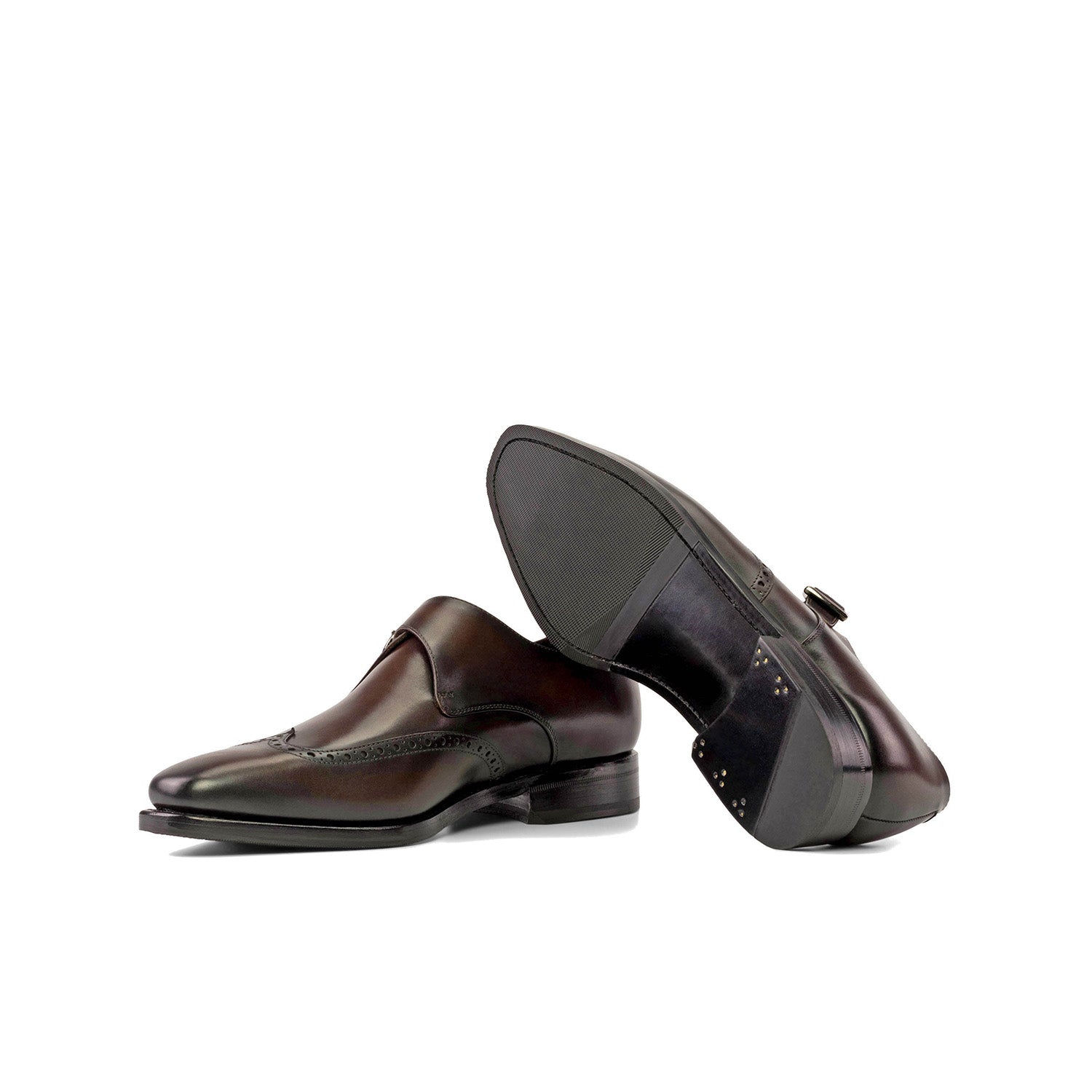 Ambrogio Bespoke Men's Shoes Dark Brown Calf-Skin Leather Monk-Strap Loafers (AMB2322)