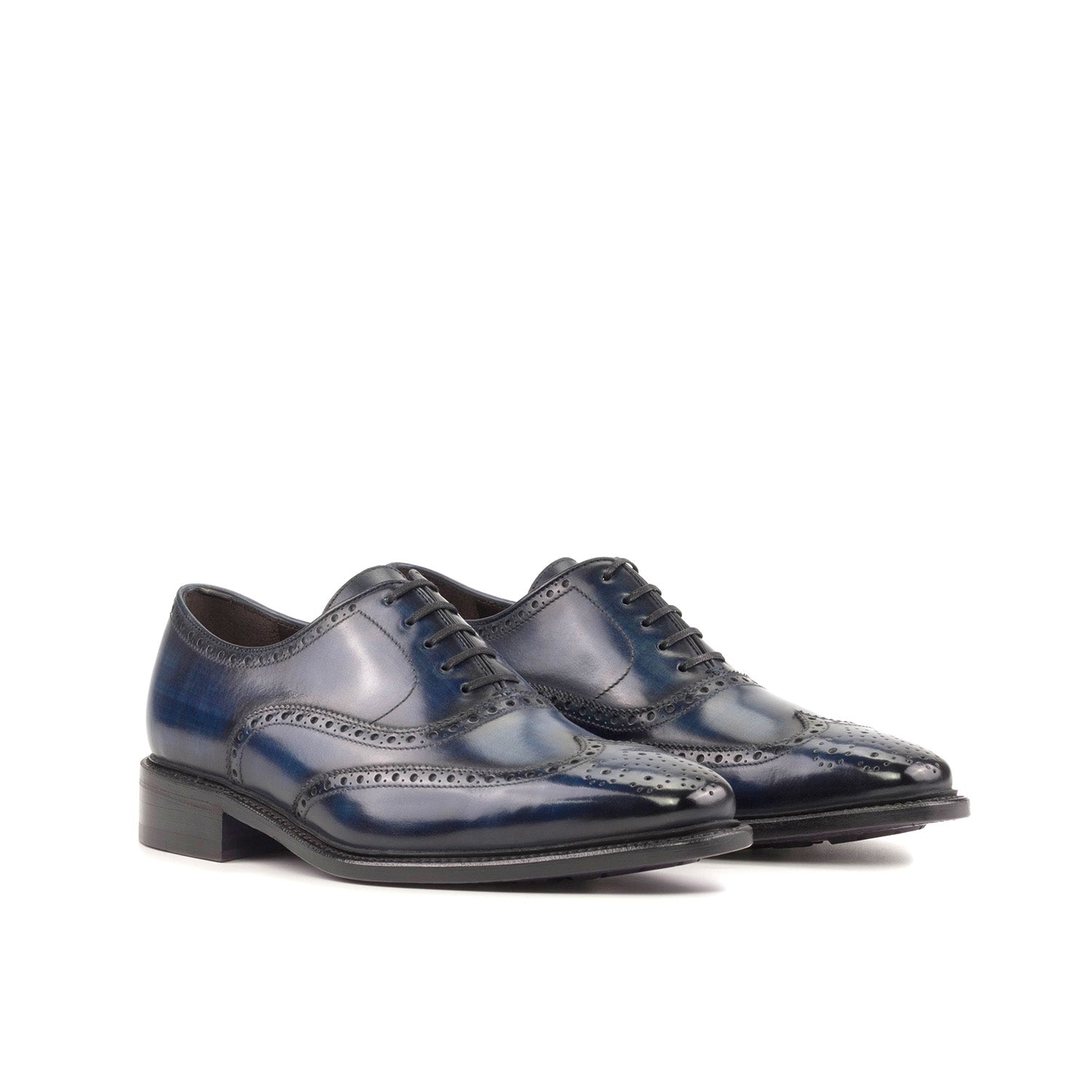 Ambrogio Bespoke Men's Shoes Denim Patina Leather Wingtip Oxfords (AMB2364)