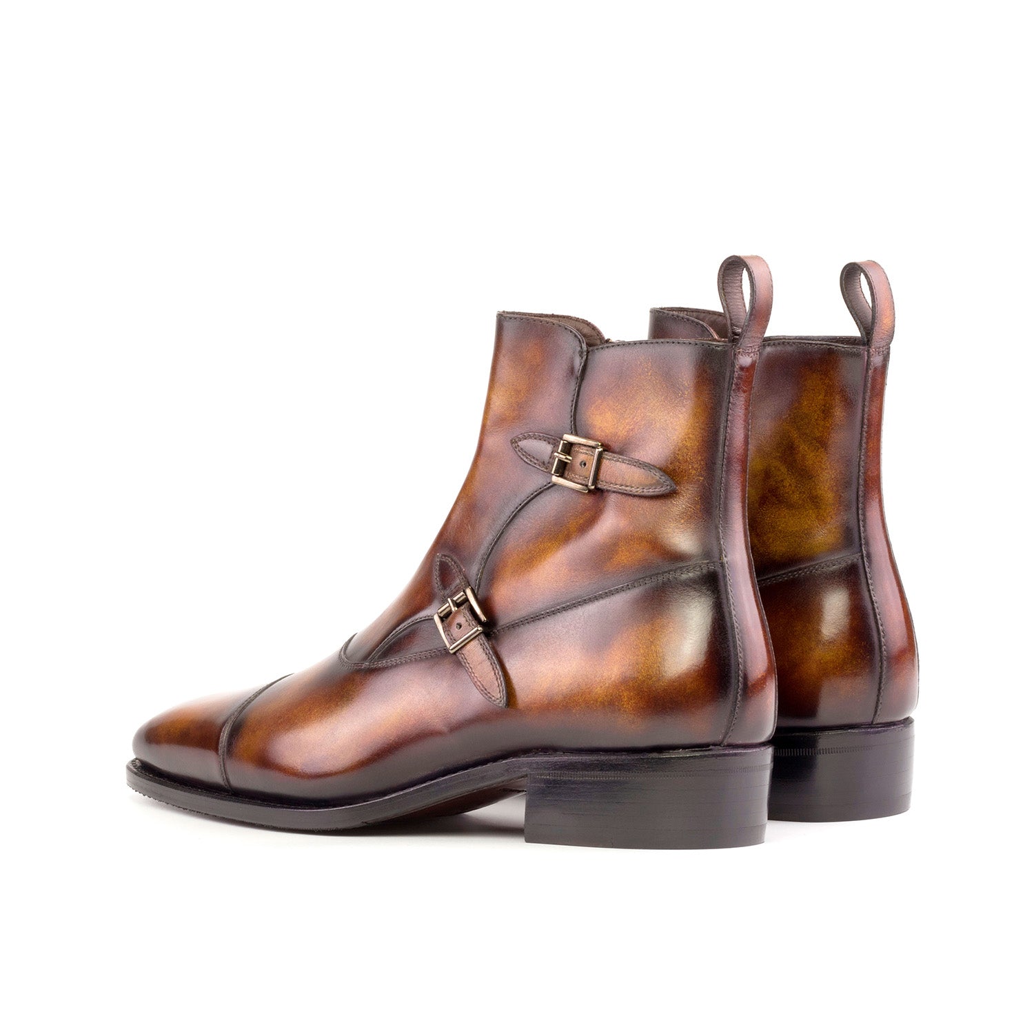 Ambrogio Bespoke Men's Shoes Fire Patina Leather Octavian Buckle Boots (AMB2321)