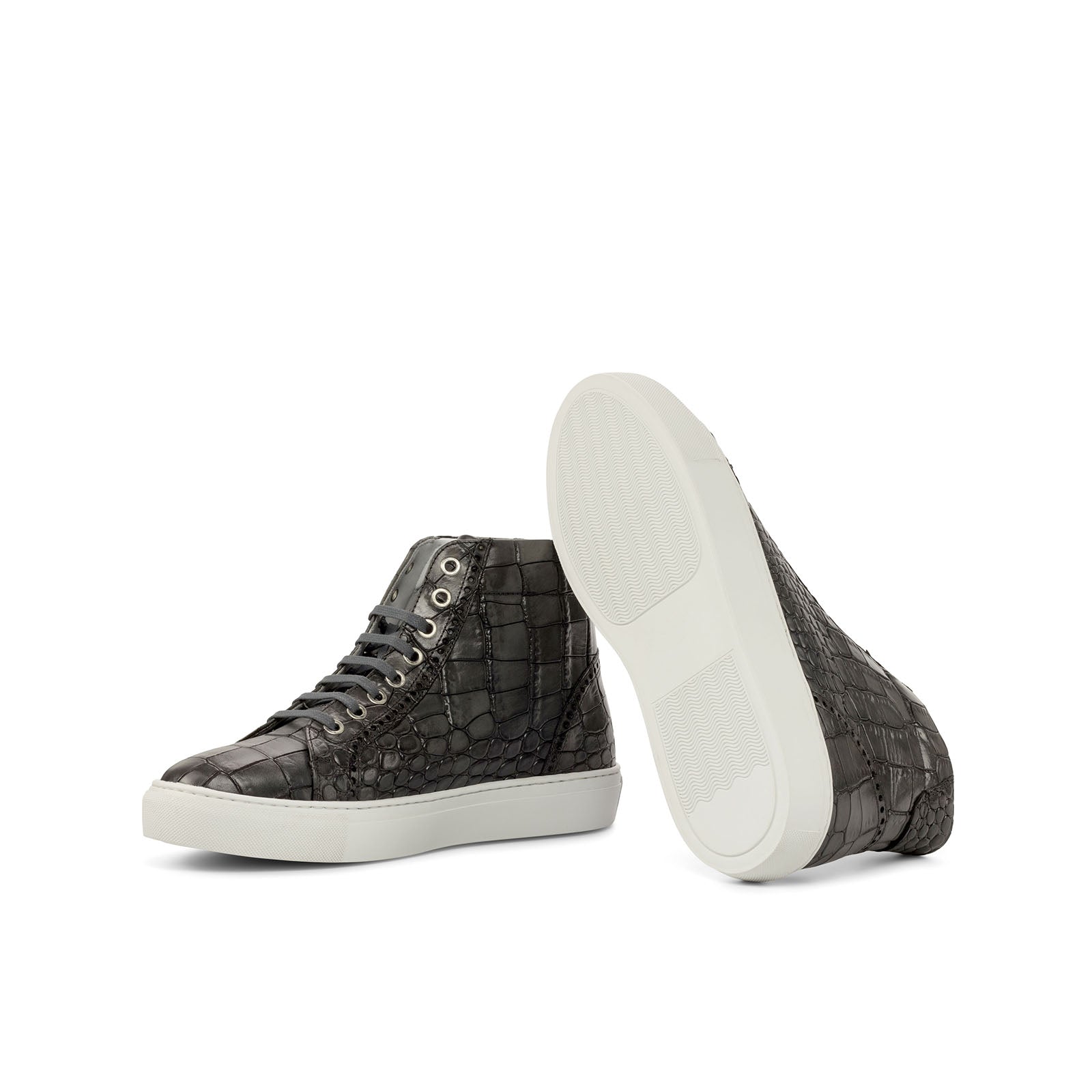 Ambrogio Bespoke Men's Shoes Gray Crocodile Print Leather Casual High-Top Sneakers (AMB2234)