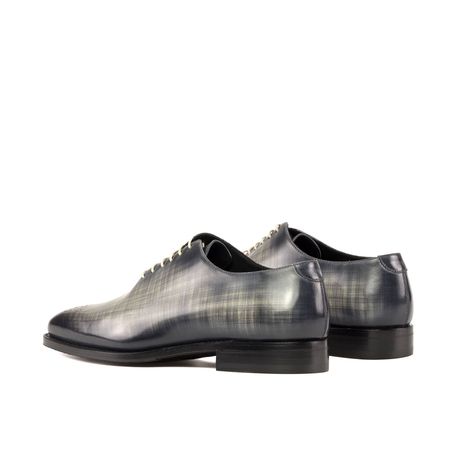 Ambrogio Bespoke Men's Shoes Gray Patina Leather Wholecut Oxfords (AMB2345)