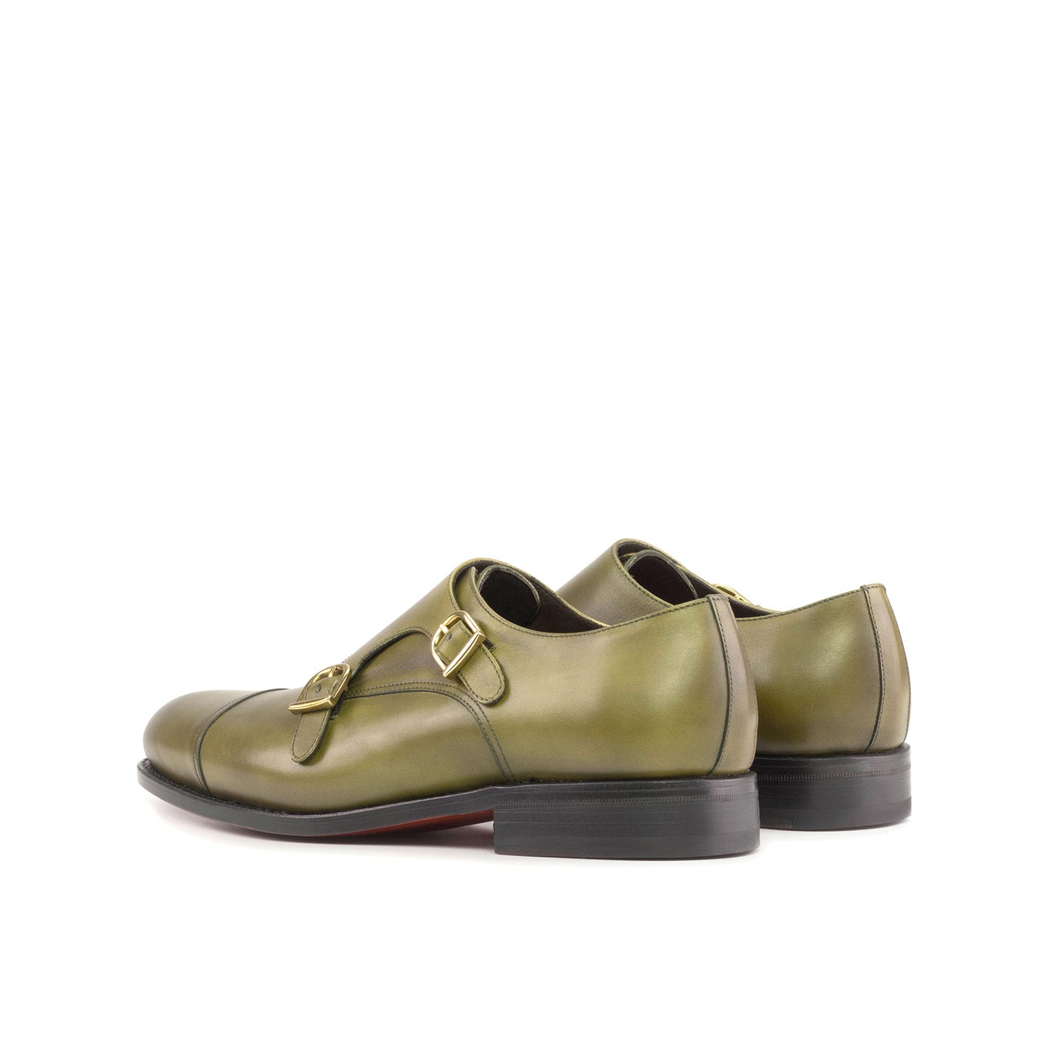 Ambrogio Bespoke Men's Shoes Green Calf-Skin Leather Cap-Toe Monk-Straps Loafers (AMB2331