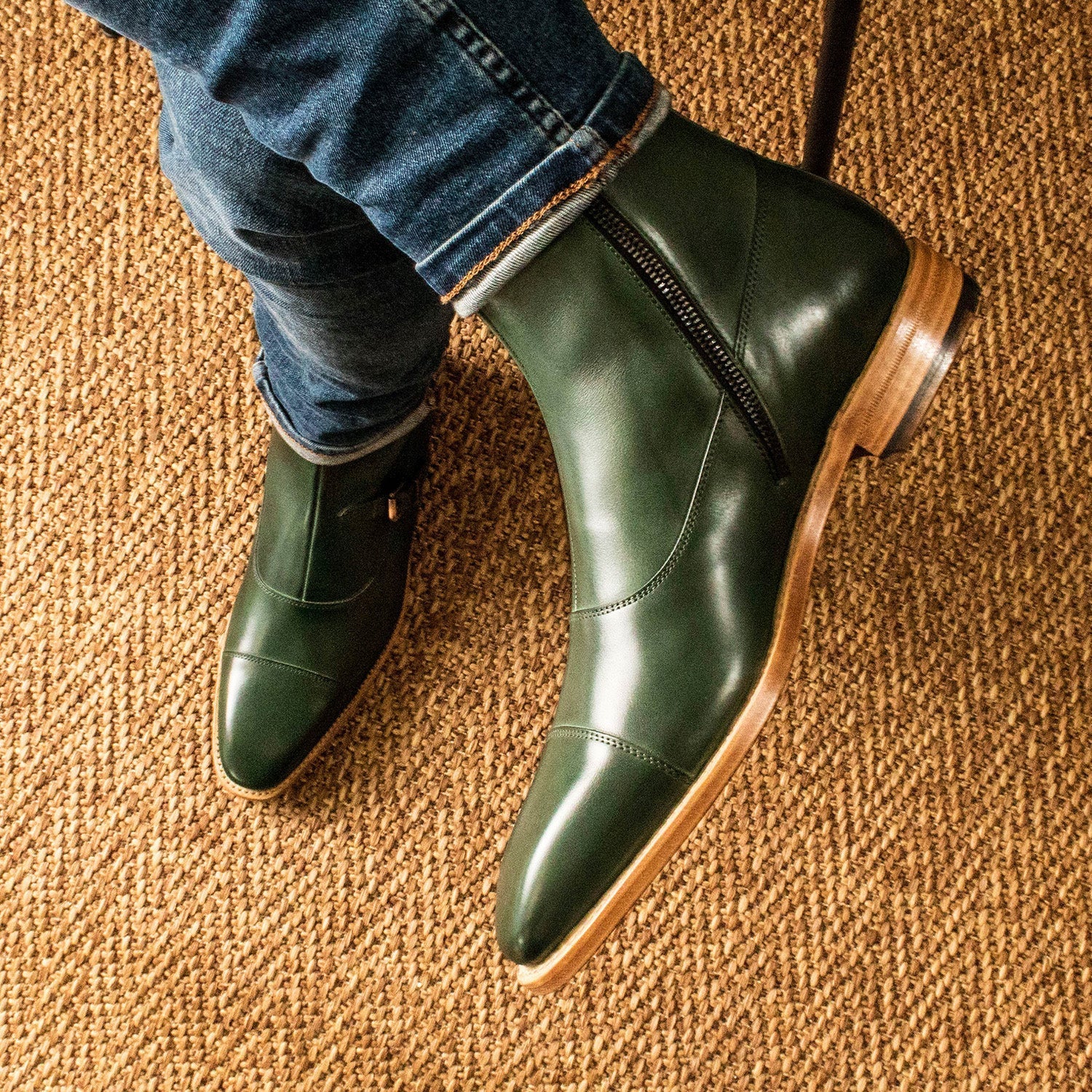 Ambrogio Bespoke Men's Shoes Green Calf-Skin Leather Octavian Buckle Boots (AMB2314)