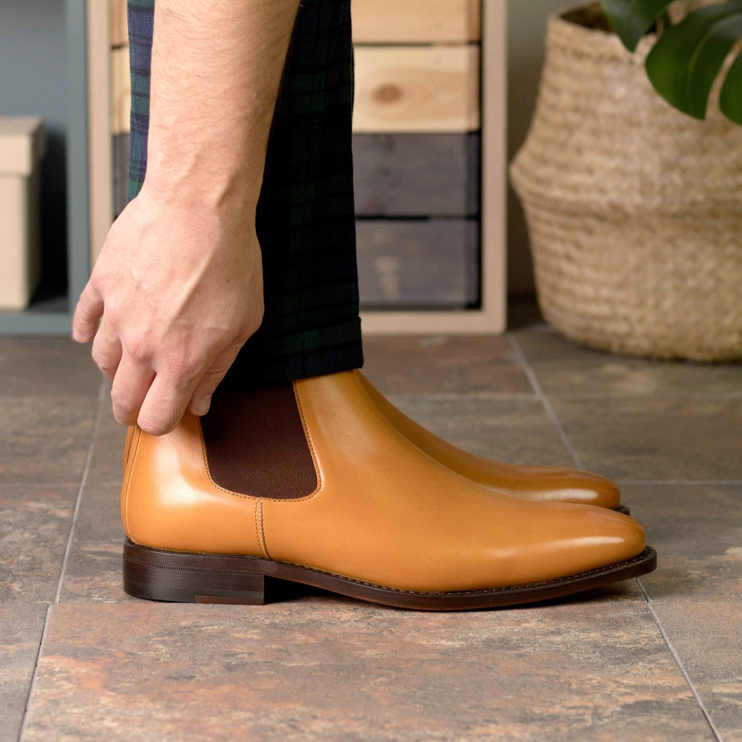 Ambrogio Bespoke Men's Shoes Mustard Calf-Skin Leather Chelsea Boots (AMB2405)