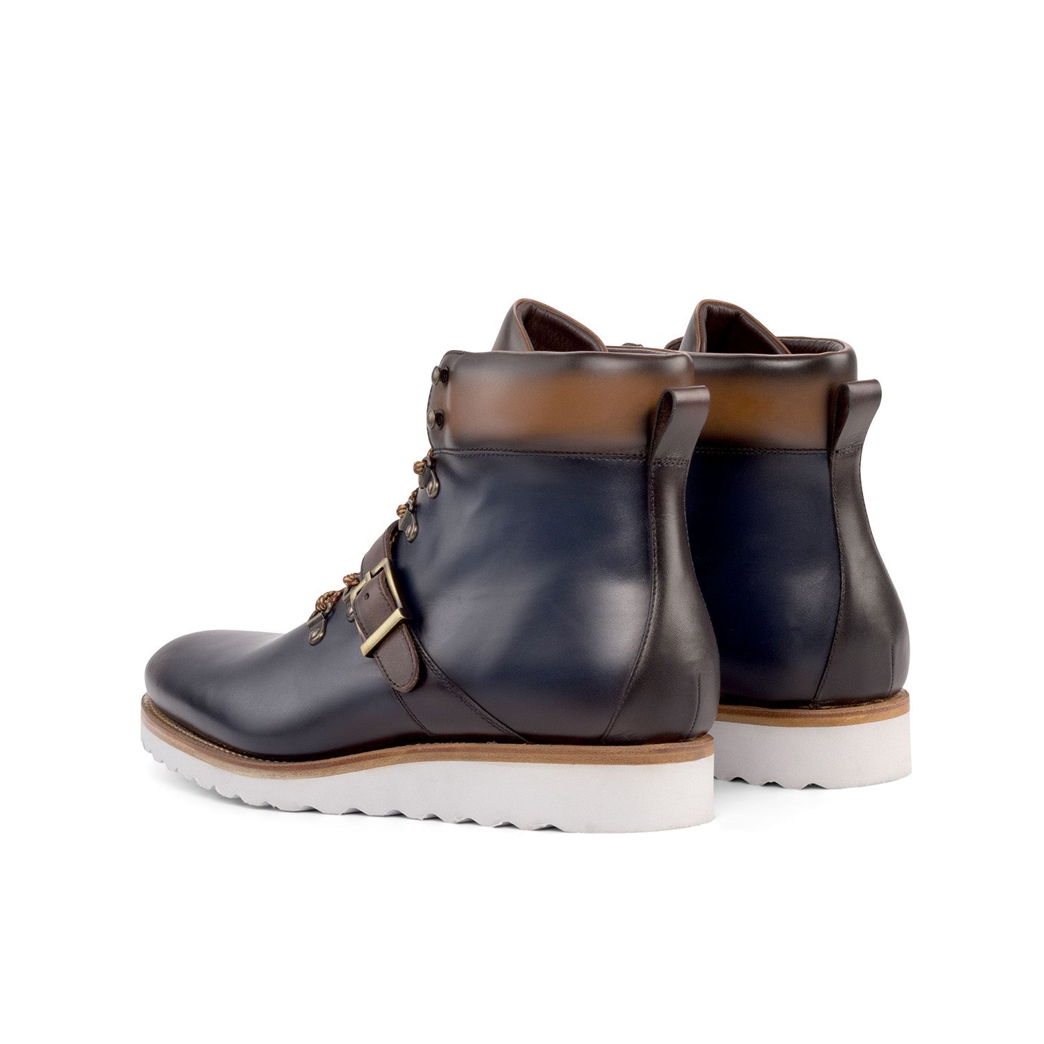 Ambrogio Bespoke Men's Shoes Navy & Two-Tone Brown Calf-Skin Leather Hiking Boots (AMB2357)