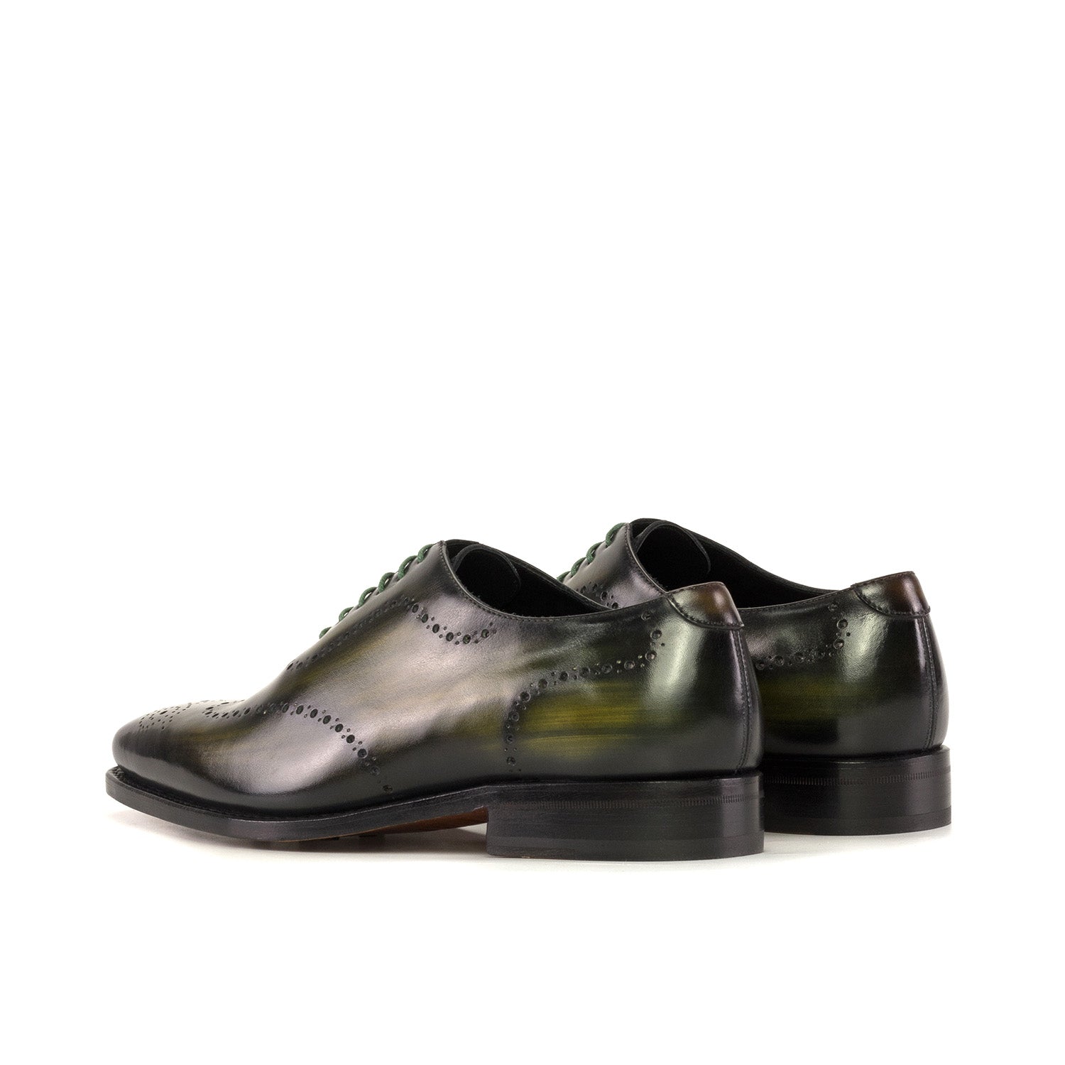 Ambrogio Bespoke Men's Shoes Olive Patina Leather Whole-cut Oxfords (AMB2423)