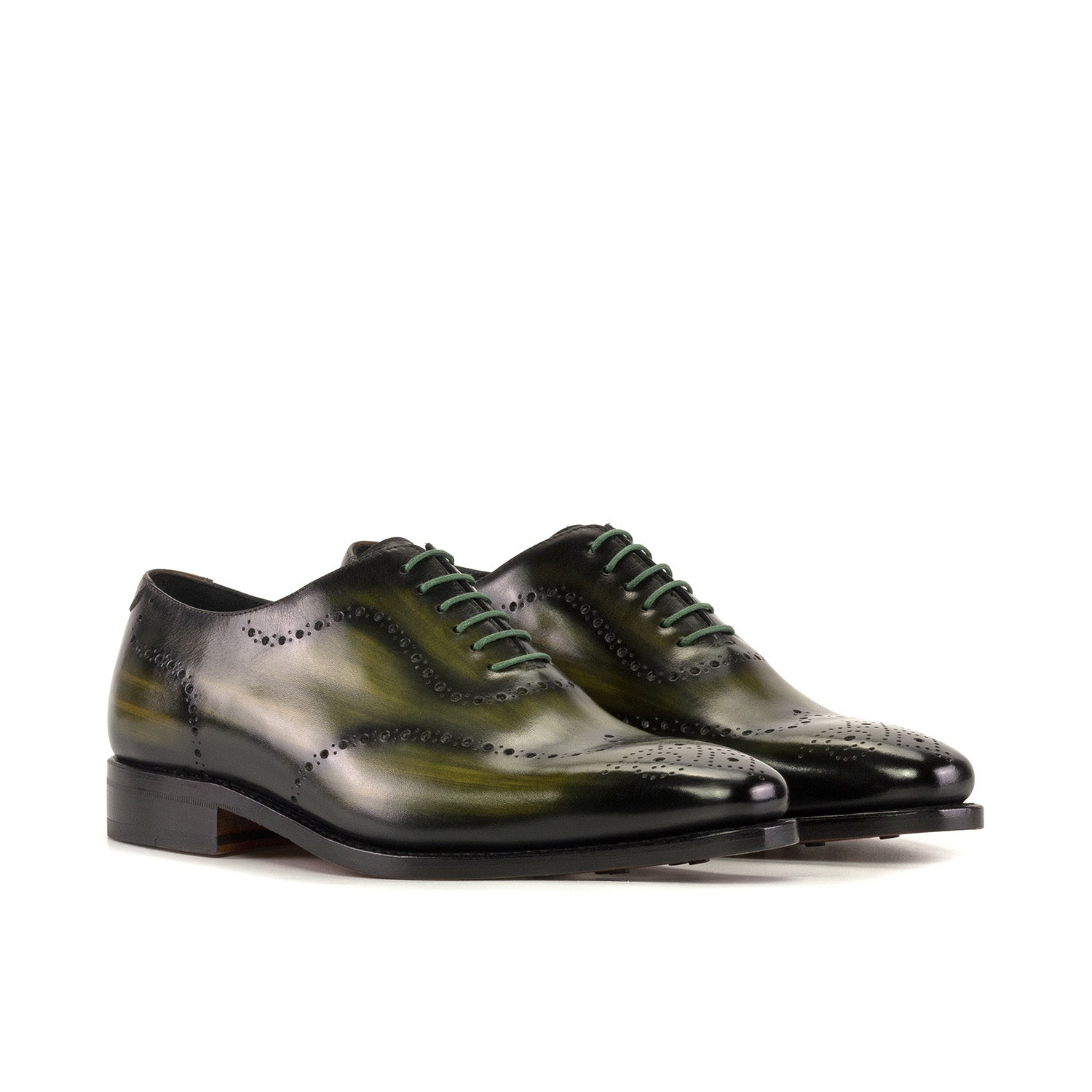 Ambrogio Bespoke Men's Shoes Olive Patina Leather Whole-cut Oxfords (AMB2423)