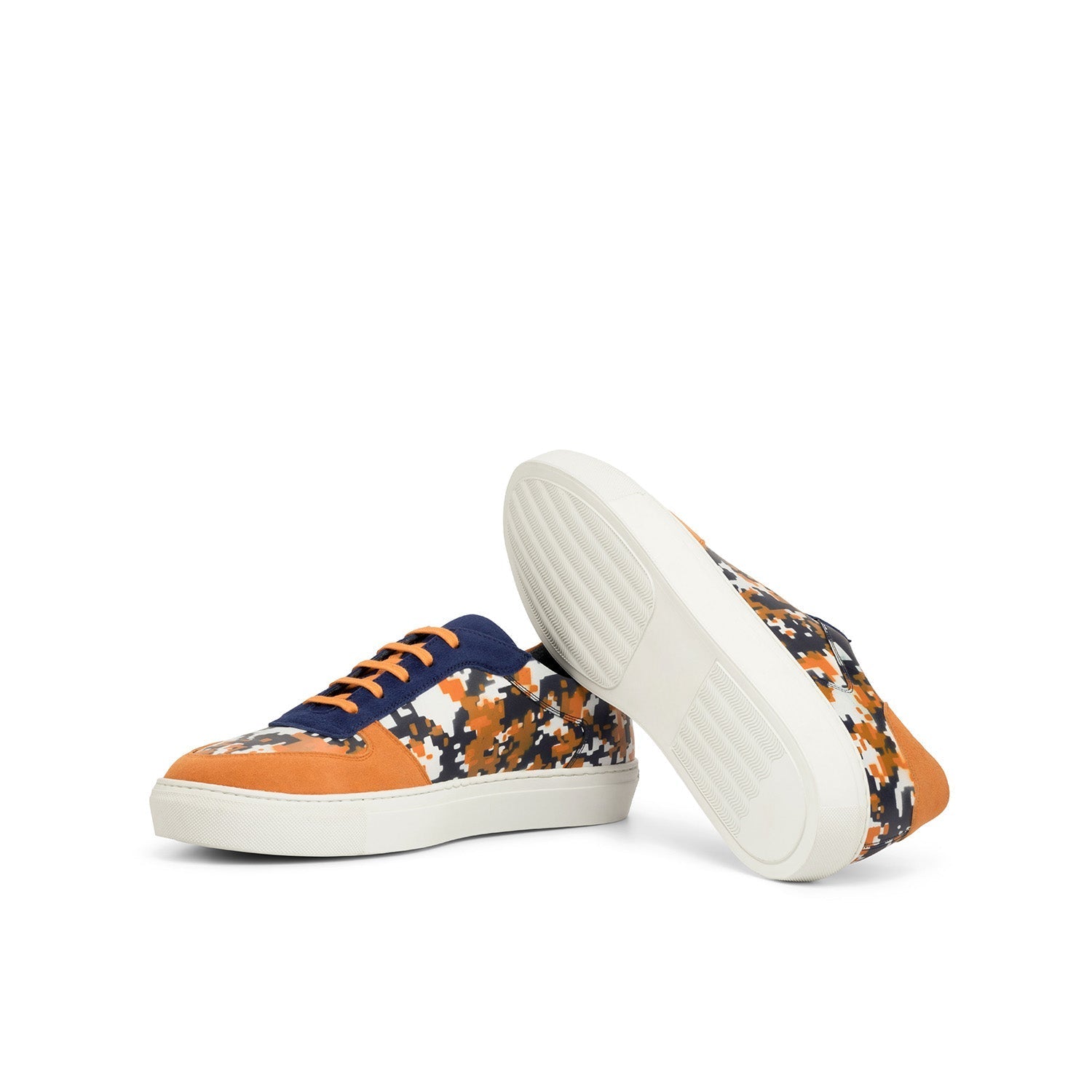 Ambrogio Bespoke Men's Shoes Orange & Navy Suede / Calf-Skin Leather Trainer Sneakers (AMB2253)