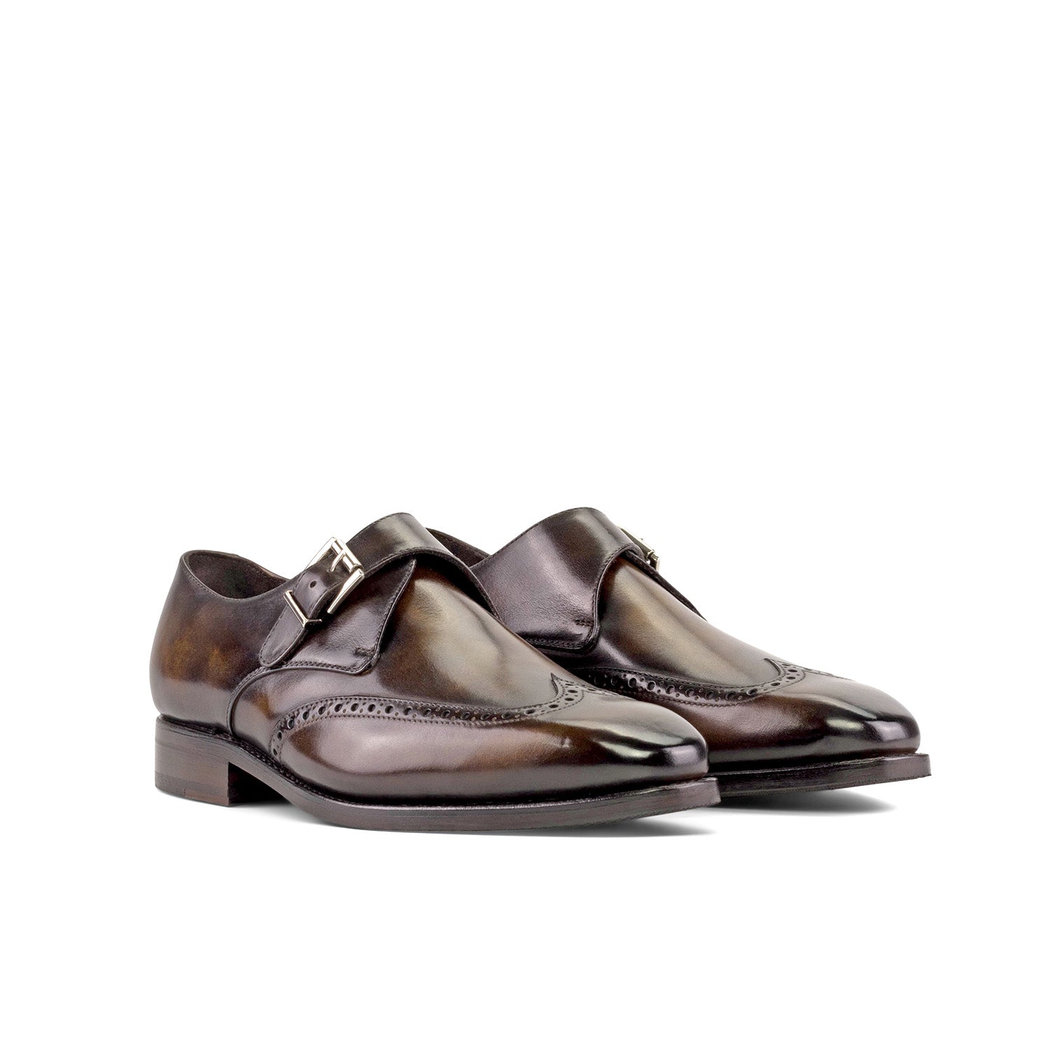 Ambrogio Bespoke Men's Shoes Tobacco Patina Leather Wingtip Monk-Straps Loafers (AMB2307)