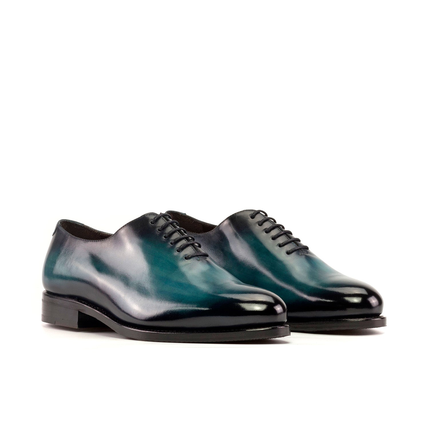 Ambrogio Bespoke Men's Shoes Turquoise Patina Leather Whole-Cut Oxfords (AMB2379)