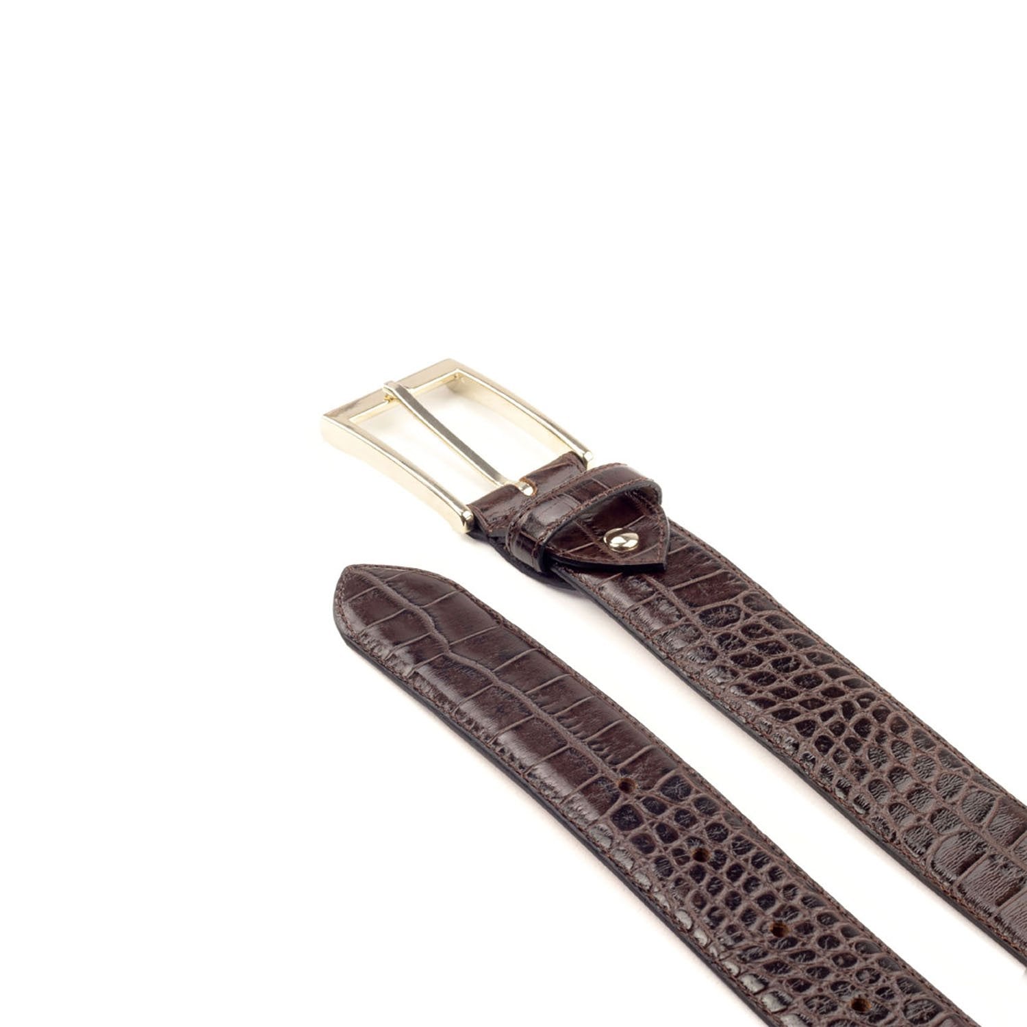 Ambrogio Brown Crocodile Print / Calf-Skin Leather Hampton Men's Belt (AMBB1019)