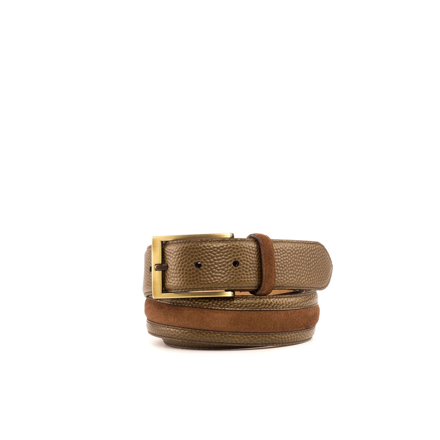 Ambrogio Brown & Olive Suede / Pebble Grain Leather Venice Men's Belt (AMBB1013)