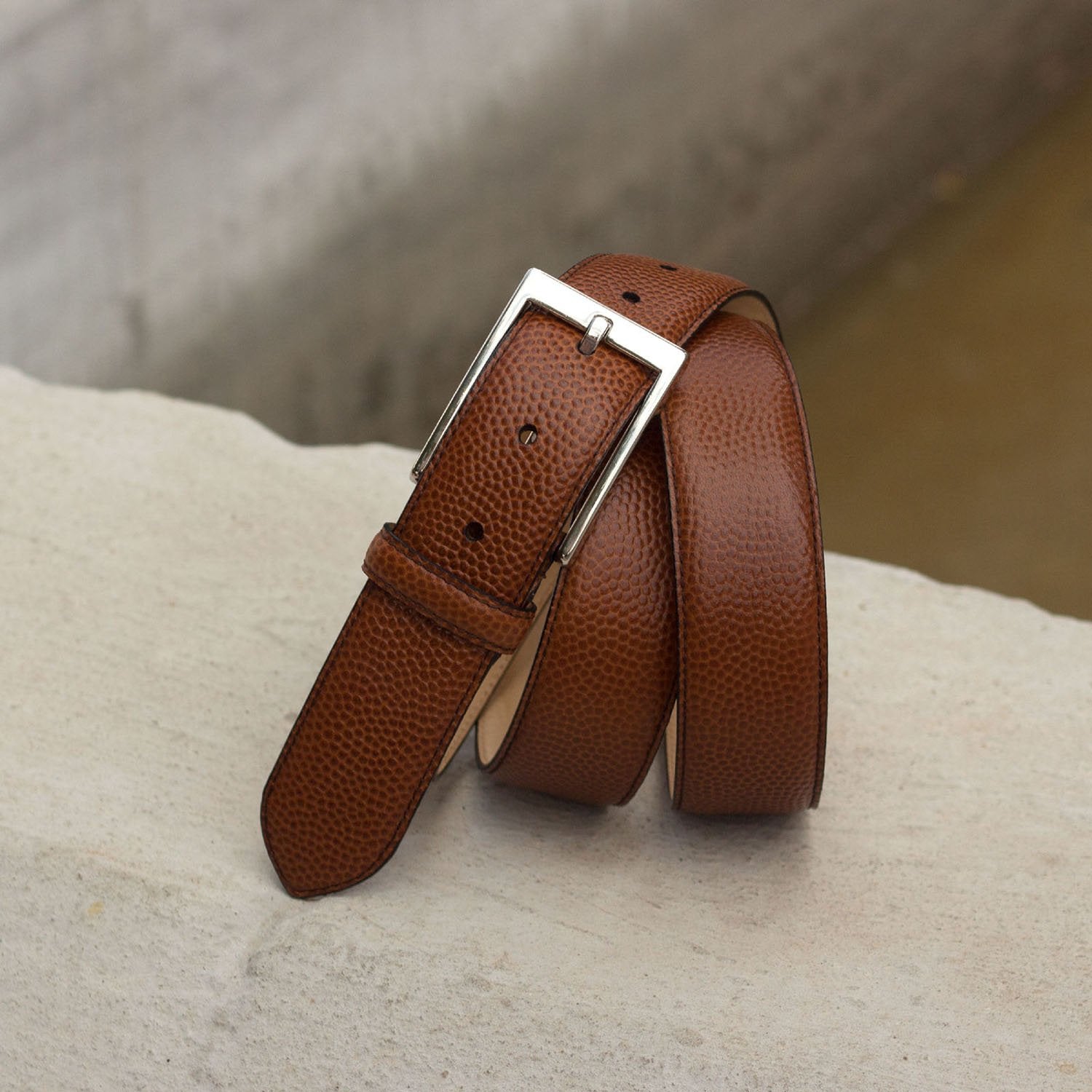 Ambrogio Brown Pebble Grain Leather Hampton Men's Belt (AMBB1010)