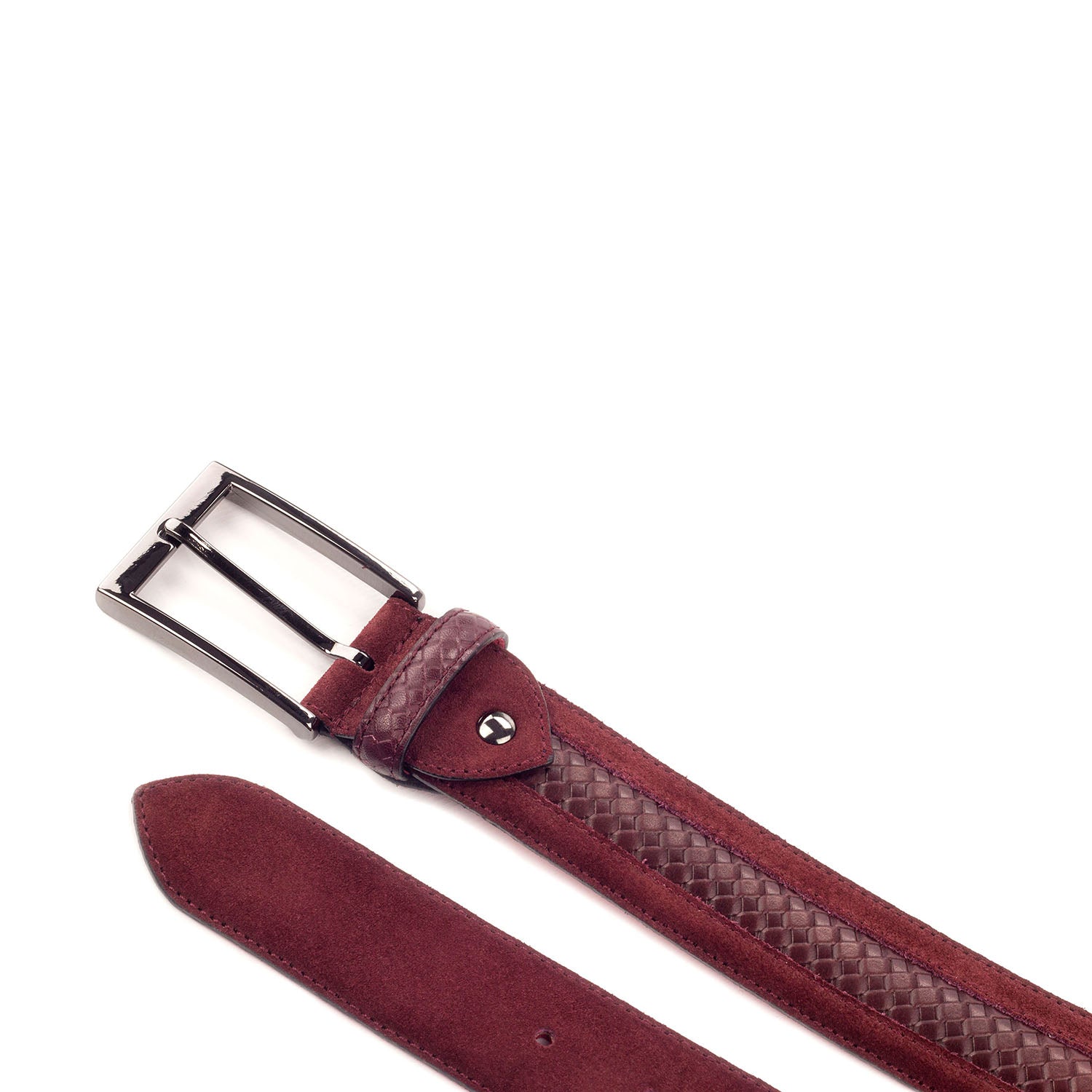 Ambrogio Burgundy Lux Suede / Calf-Skin Leather Venice Men's Belt (AMBB1004)