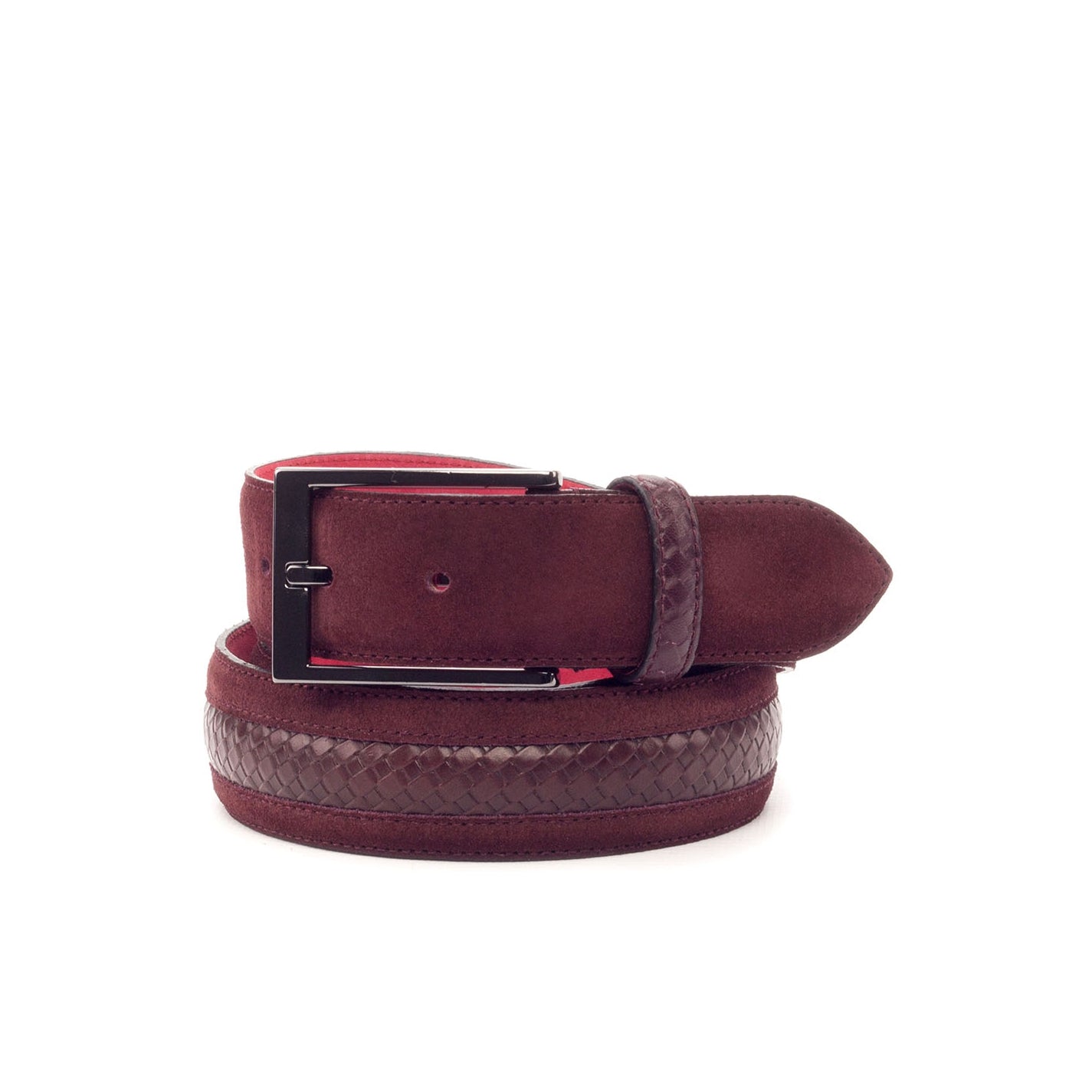 Ambrogio Burgundy Lux Suede / Calf-Skin Leather Venice Men's Belt (AMBB1004)