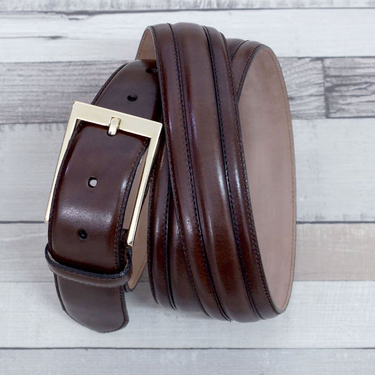 Ambrogio Dark Brown Calf-Skin Leather Venice Men's Belt (AMBB1017)