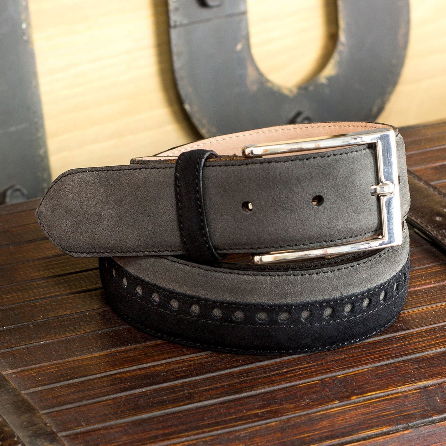 Ambrogio Gray, Black & Brown Lux Suede Leather Sun-Valley Men's Belt (AMBB1030)