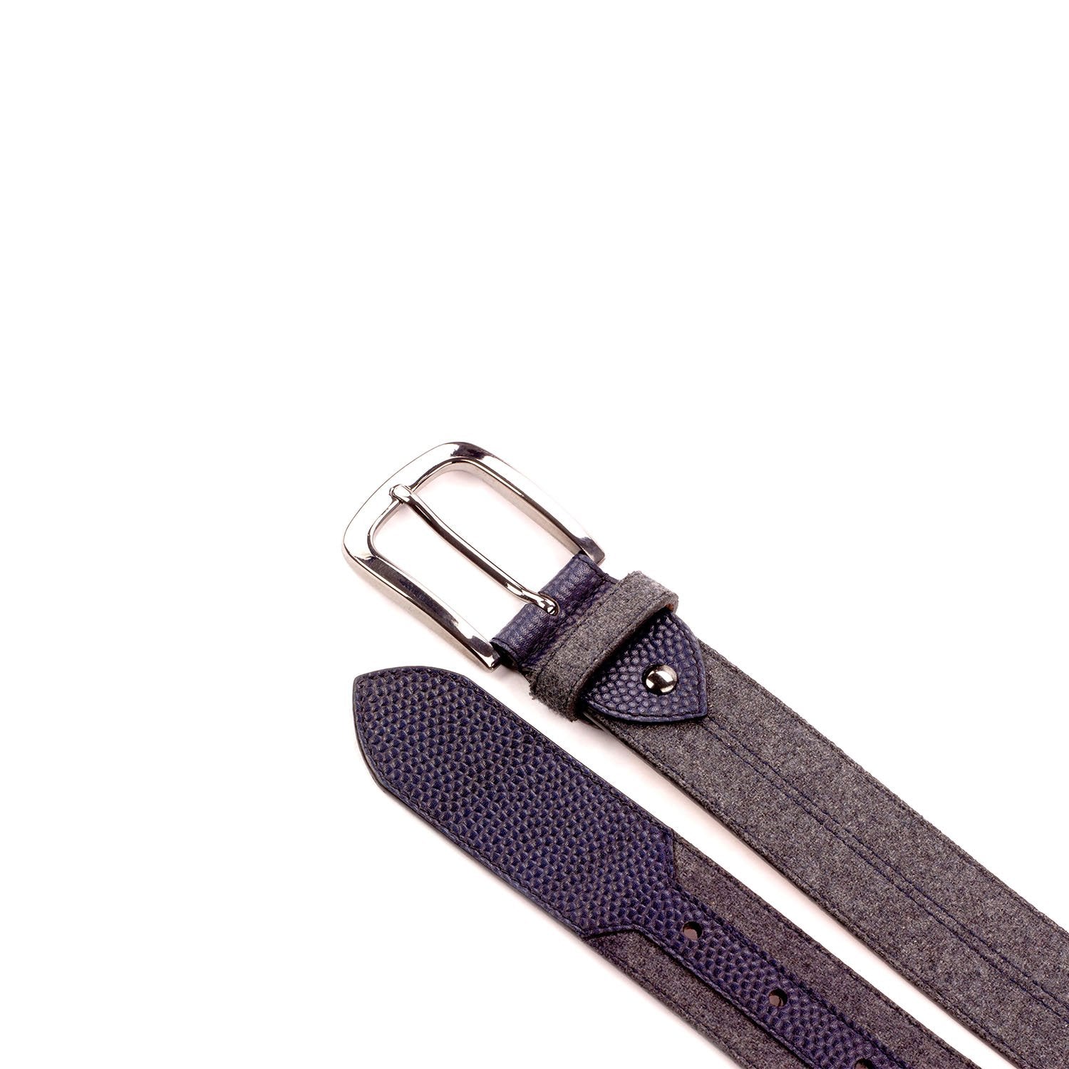 Ambrogio Gray & Navy Fabric / Pebble Grain Leather Marseille Men's Belt (AMBB1008)