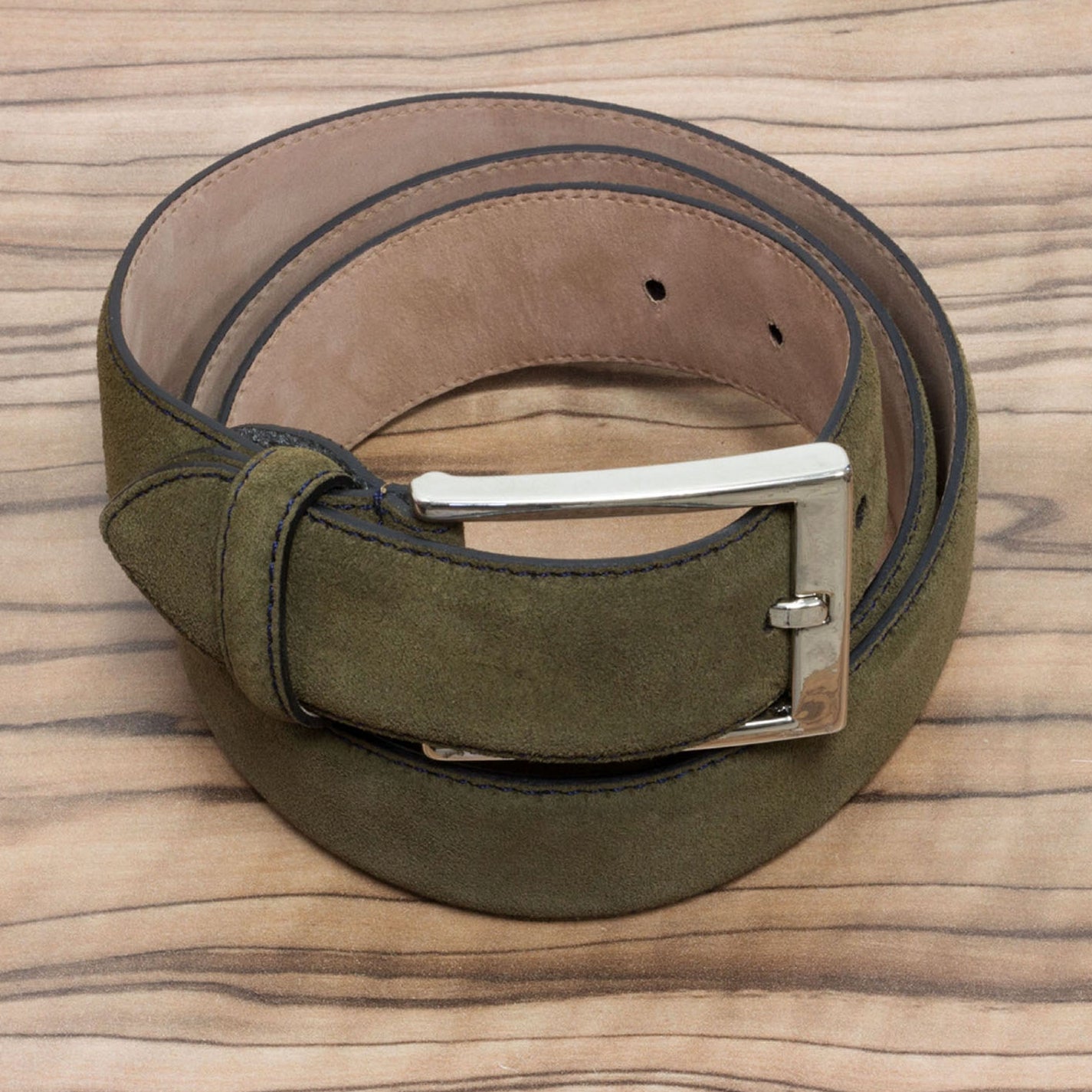 Ambrogio Khaki Green Lux Suede Leather Hamptons Men's Belt (AMBB1000)