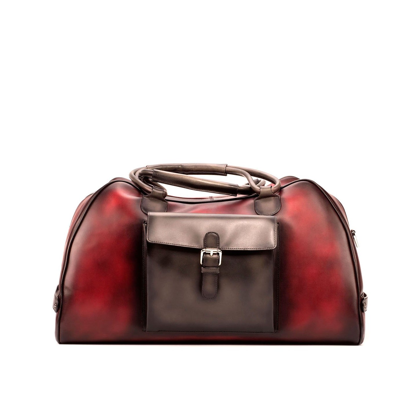 Ambrogio Men's Bag Gray & Red Calf-Skin Leather Travel Duffle Bag (AMBH1008)