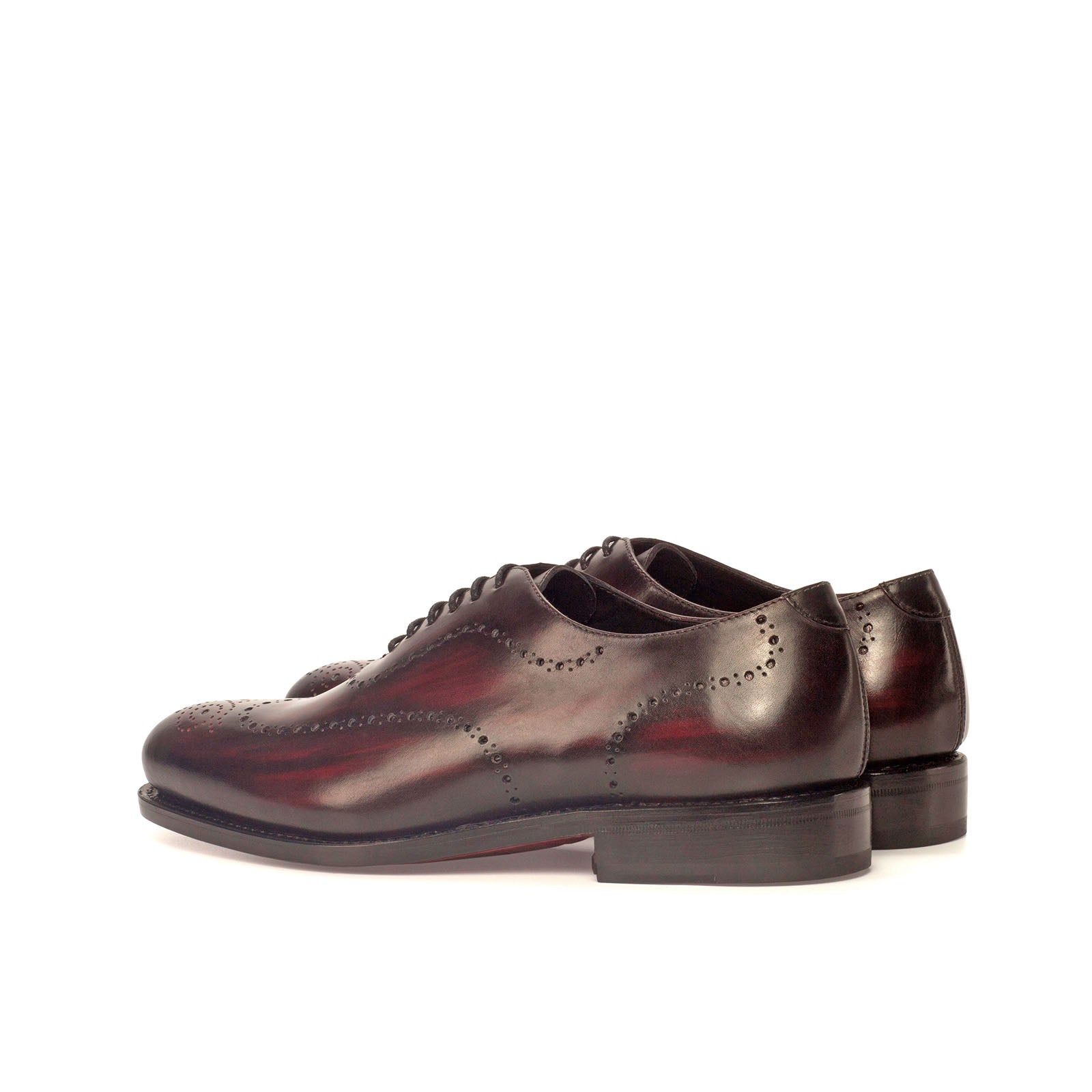 Ambrogio Men's Handmade Custom Made Shoes Black & Burgundy Calf-Skin / Patina Leather Whole-Cut Oxfords (AMB1191)