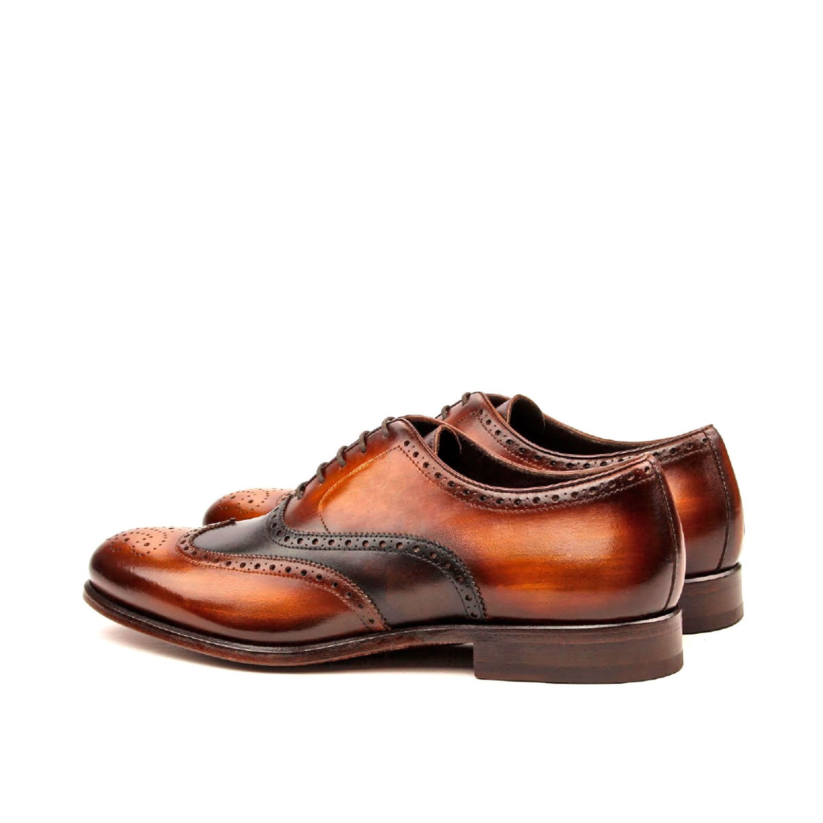 Ambrogio Men's Handmade Custom Made Shoes Brown & Cognac Patina Leather Brogue Wingtip Oxfords (AMB1172)