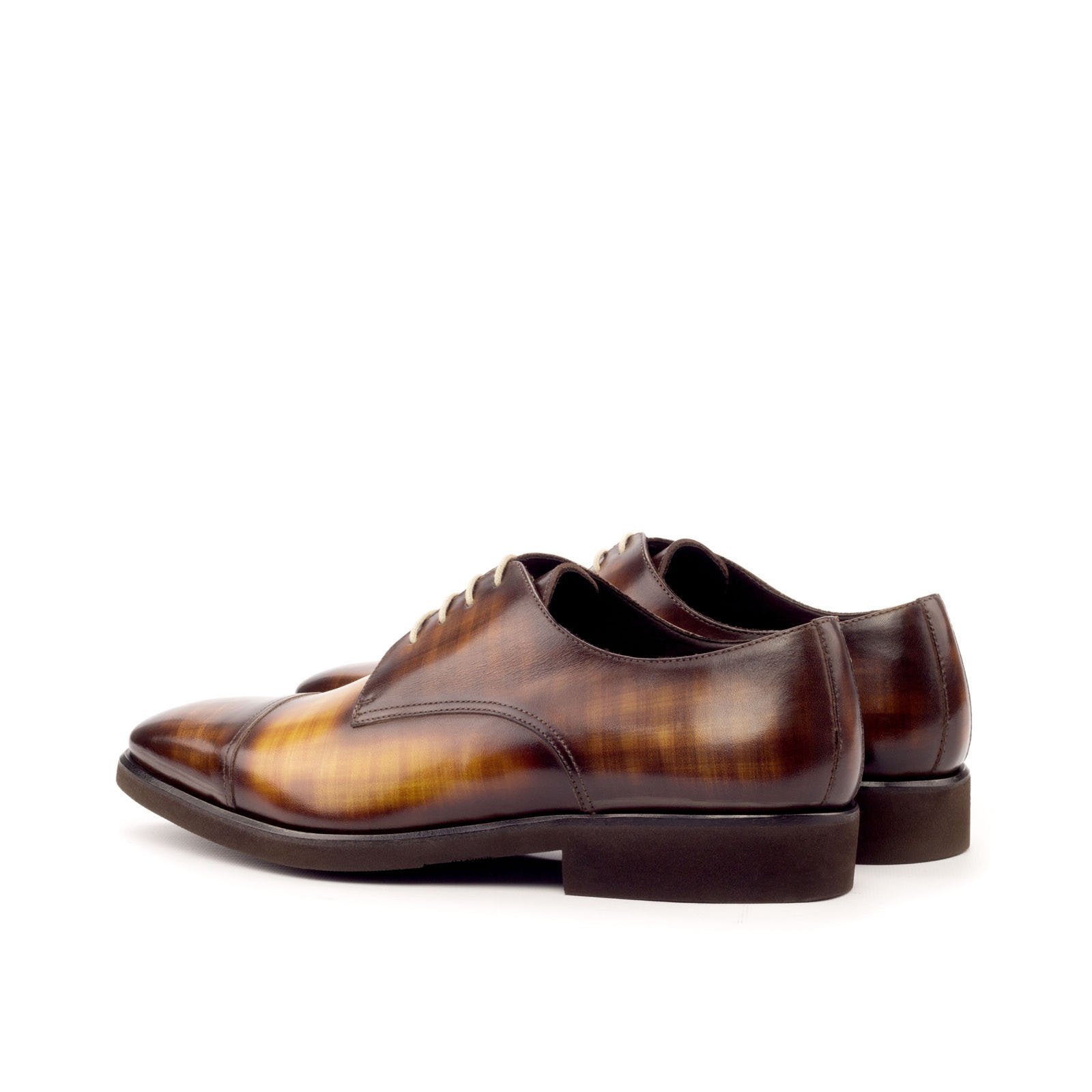 Ambrogio Men's Handmade Custom Made Shoes Brown & Cognac Patina Leather Derby Oxfords (AMB1164)