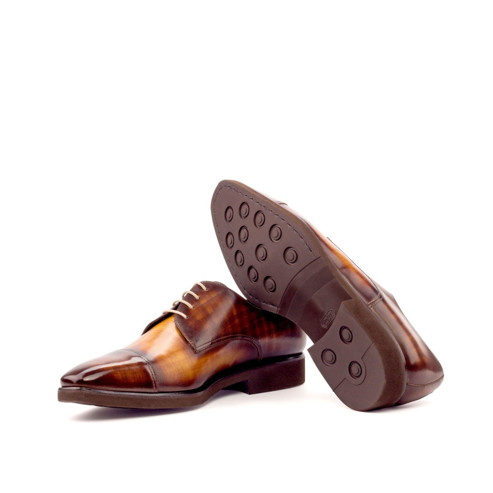 Ambrogio Men's Handmade Custom Made Shoes Brown & Cognac Patina Leather Derby Oxfords (AMB1164)