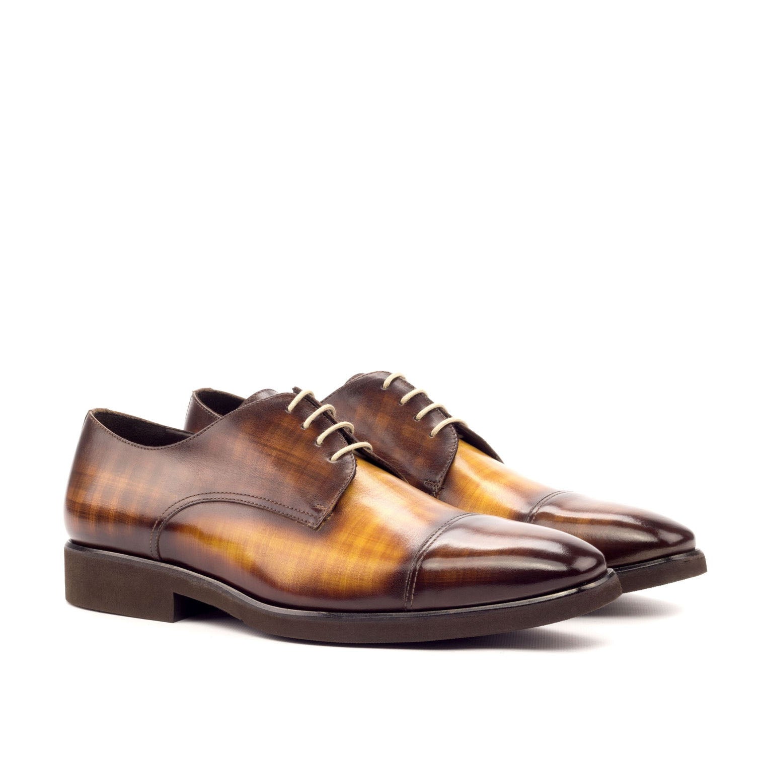 Ambrogio Men's Handmade Custom Made Shoes Brown & Cognac Patina Leather Derby Oxfords (AMB1164)