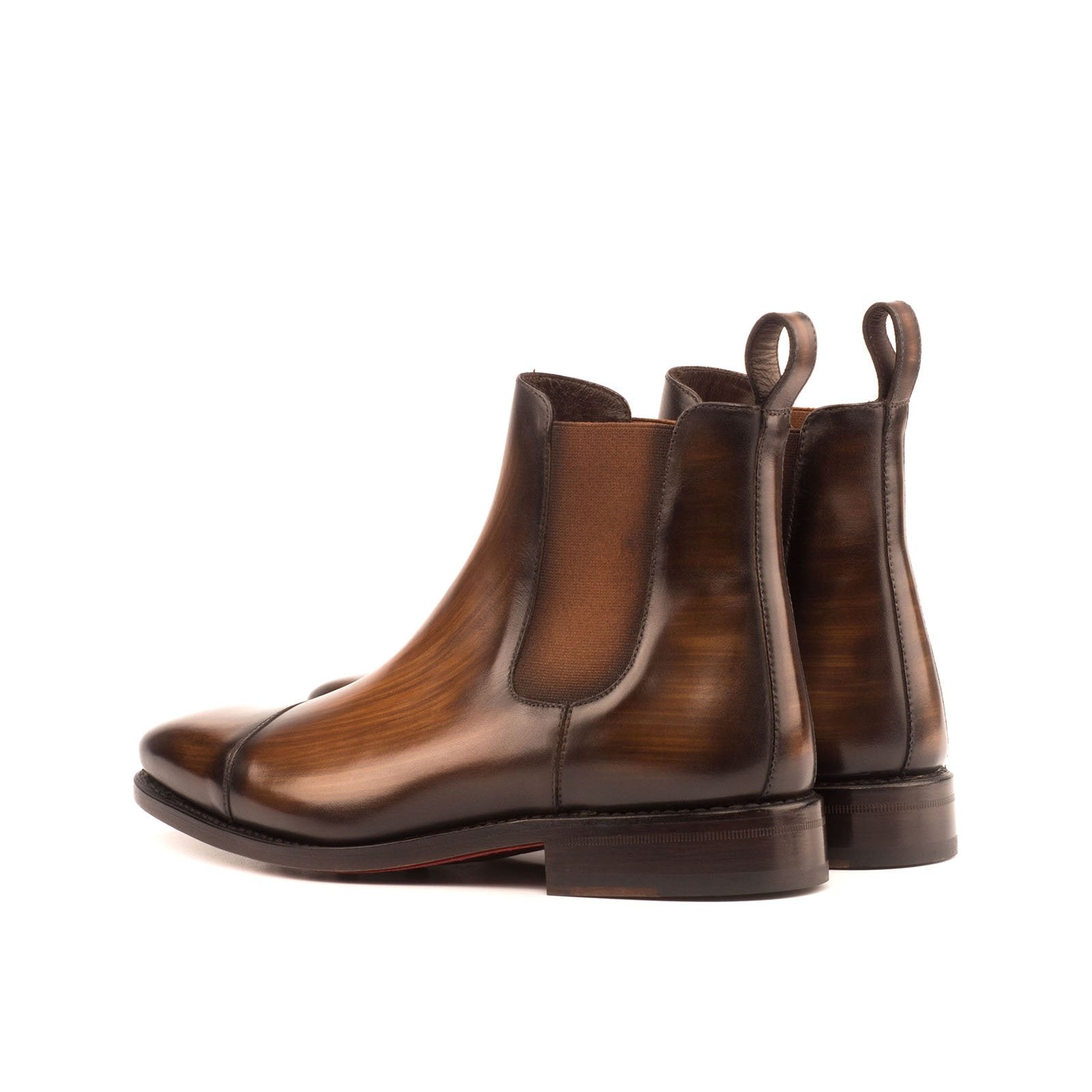 Ambrogio Men's Handmade Custom Made Shoes Brown Crust Patina Leather Cap-Toe Chelsea Boots (AMB1030)