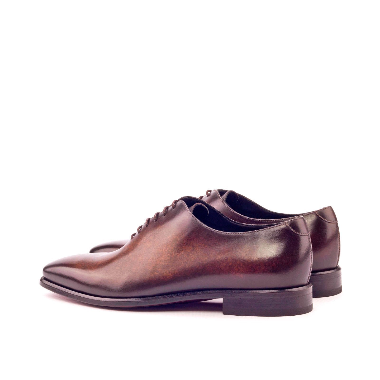 Ambrogio Men's Handmade Custom Made Shoes Brown Patina Leather Plain Dress Oxfords (AMB1090)