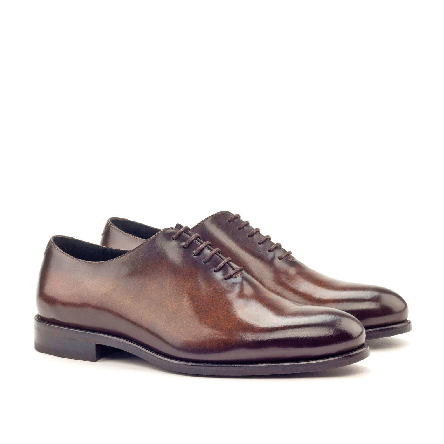 Ambrogio Men's Handmade Custom Made Shoes Brown Patina Leather Whole-Cut Plain Oxfords (AMB1136)