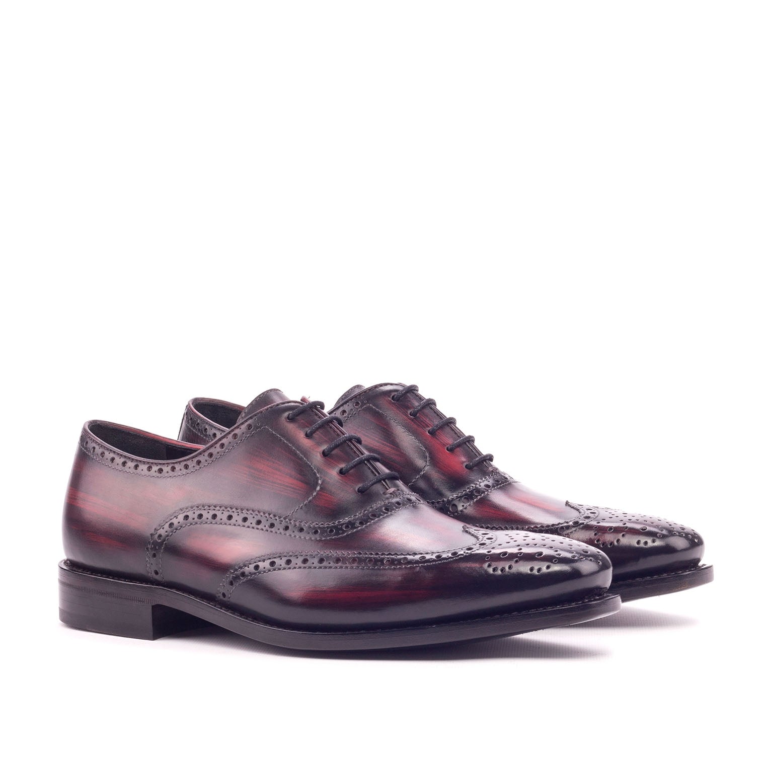 Ambrogio Men's Handmade Custom Made Shoes Burgundy Patina Leather Brogue Oxfords (AMB1166)