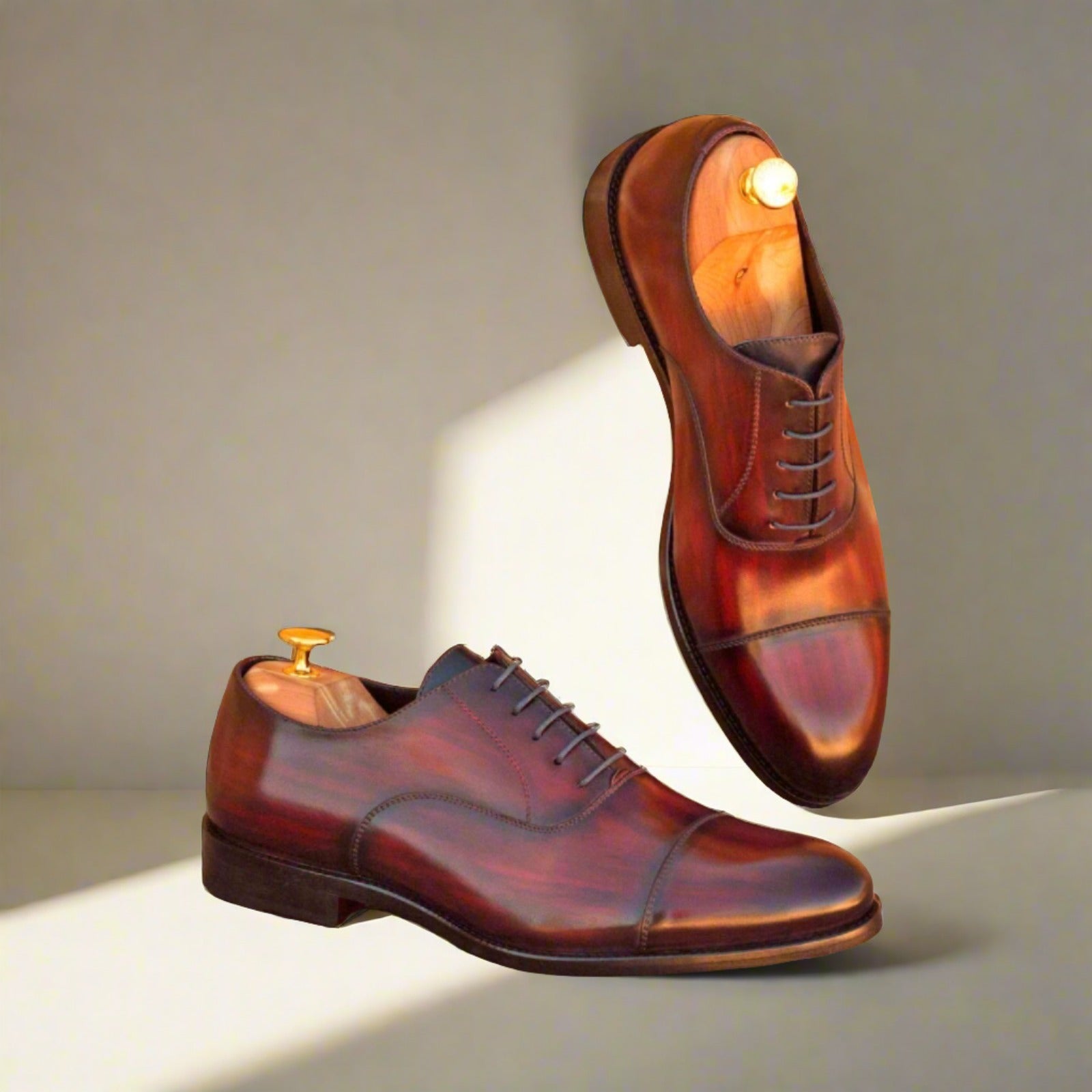 Ambrogio Men's Handmade Custom Made Shoes Burgundy Patina Leather Oxfords (AMB1054)