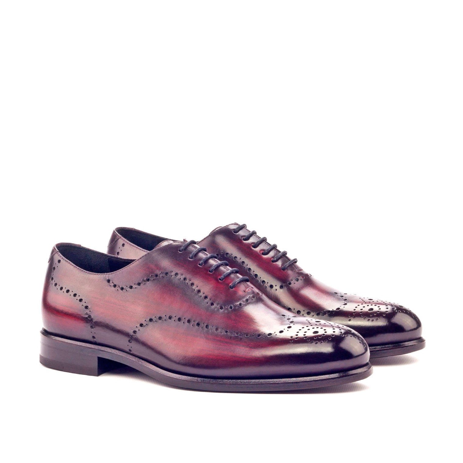 Ambrogio Men's Handmade Custom Made Shoes Burgundy Patina Leather Whole-Cut Oxfords (AMB1162)