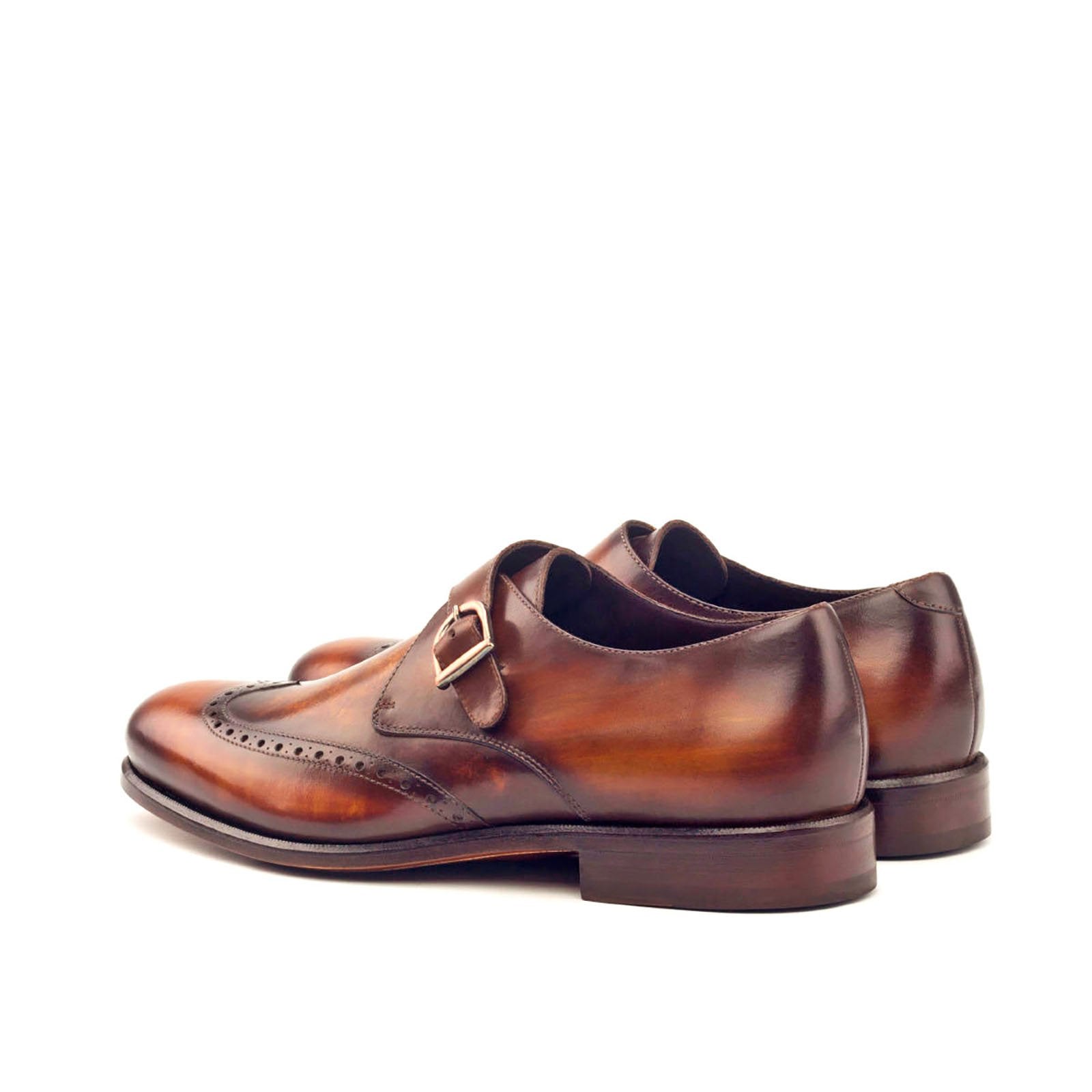 Ambrogio Men's Handmade Custom Made Shoes Cognac Patina Leather Monk-Strap Loafers (AMB1165)