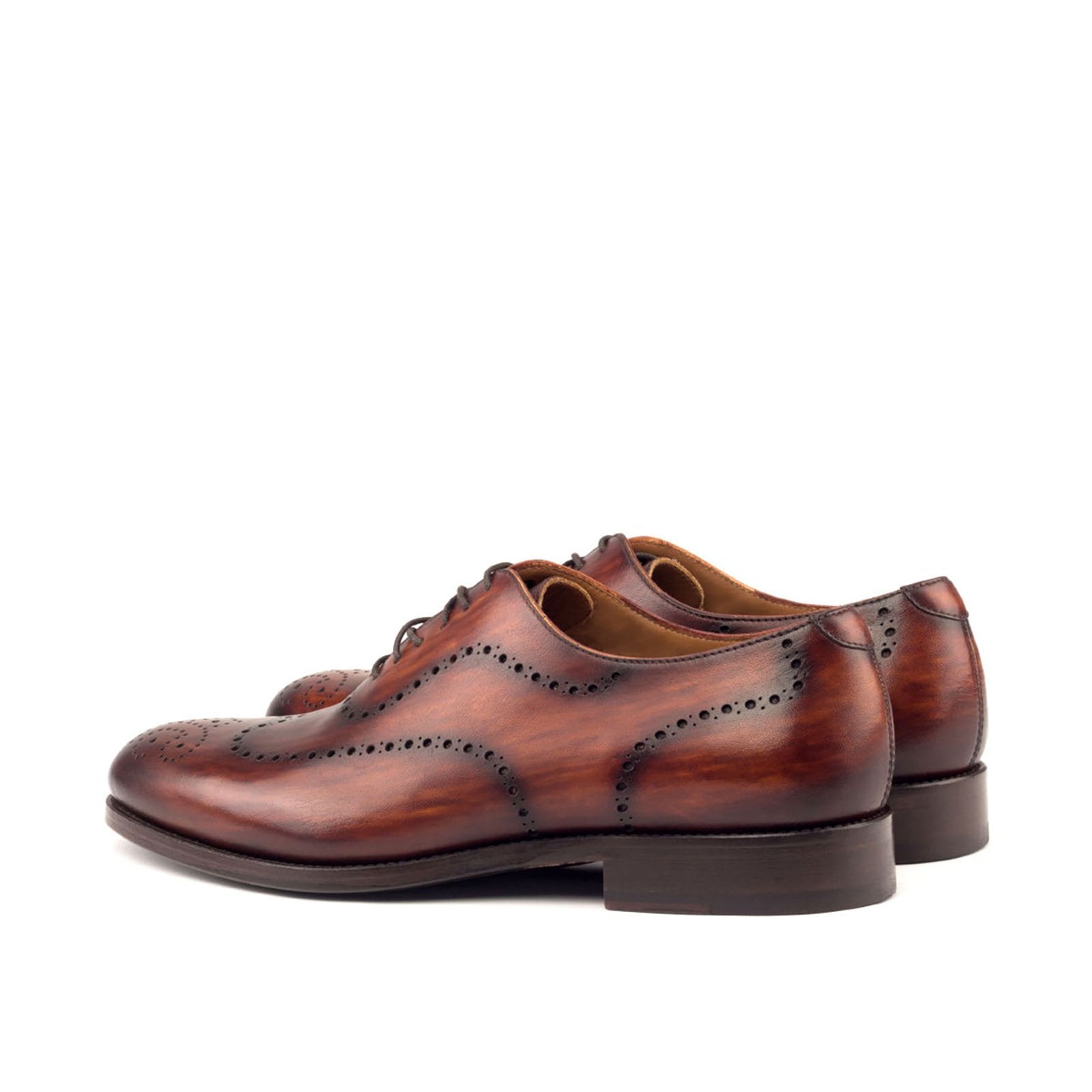 Ambrogio Men's Handmade Custom Made Shoes Cognac Patina Leather Whole-Cut Oxfords (AMB1223)