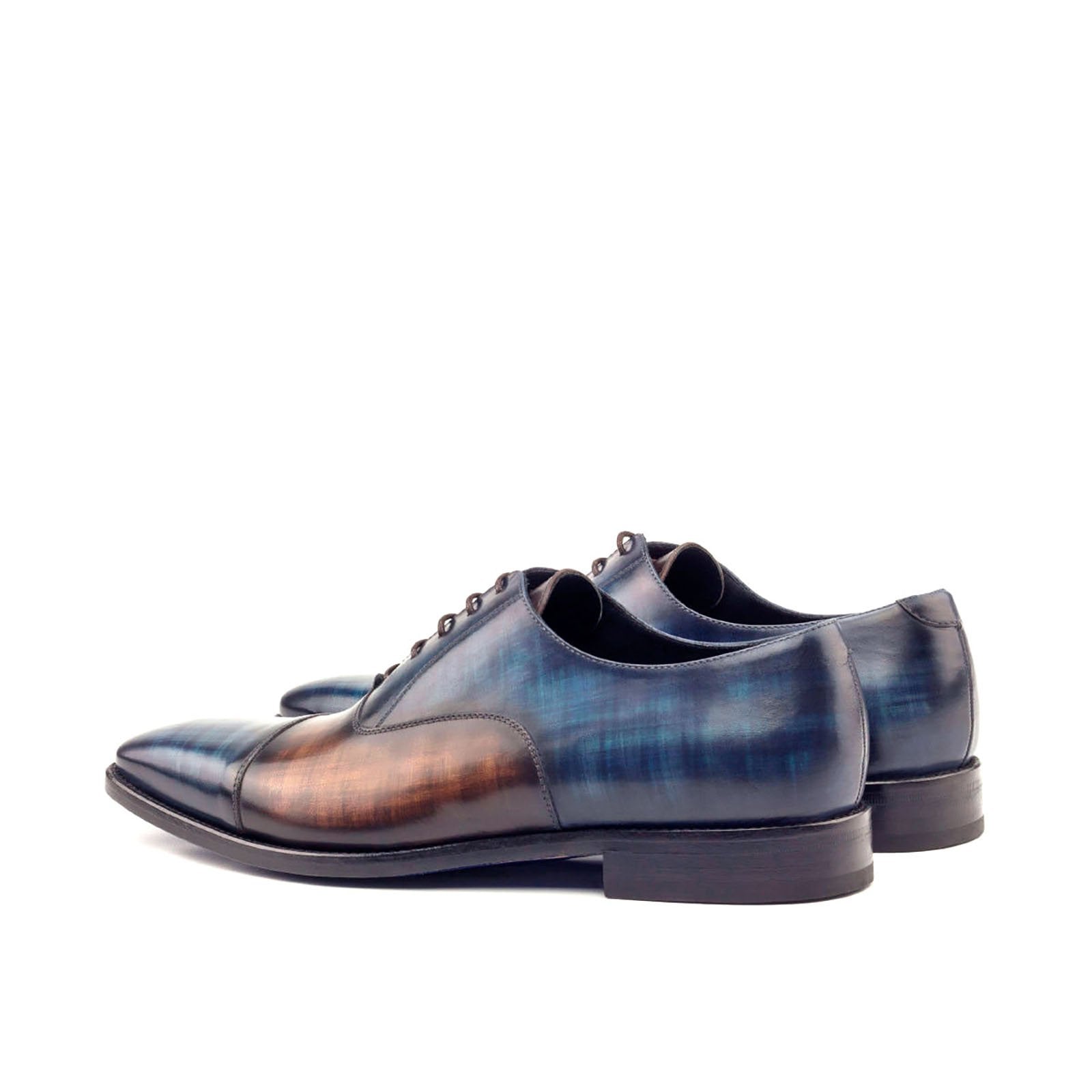 Ambrogio Men's Handmade Custom Made Shoes Denim Blue / Brown Patina Leather Oxfords (AMB1053)