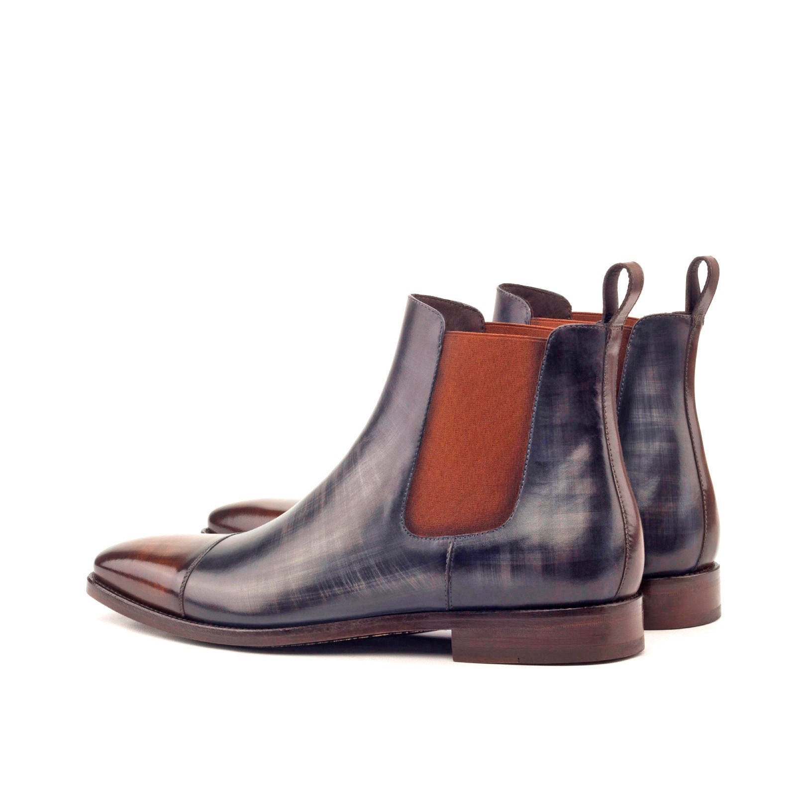 Ambrogio Men's Handmade Custom Made Shoes Gray & Brown Crust Patina Leather Cap-Toe Chelsea Boots (AMB1027)