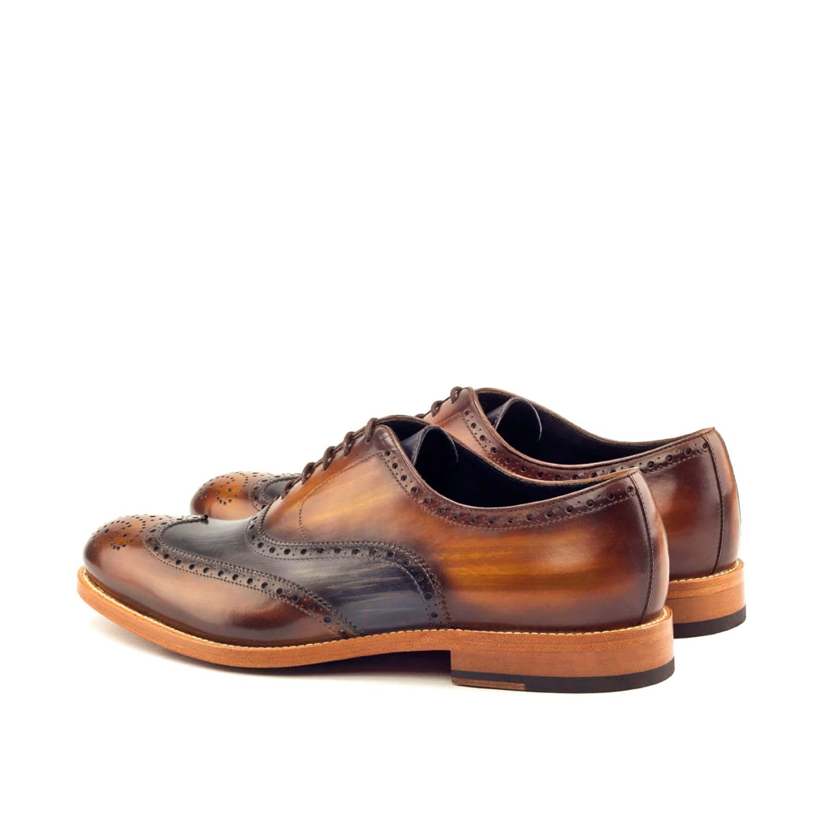 Ambrogio Men's Handmade Custom Made Shoes Gray & Cognac Patina Leather Brogue Oxfords(AMB1201)