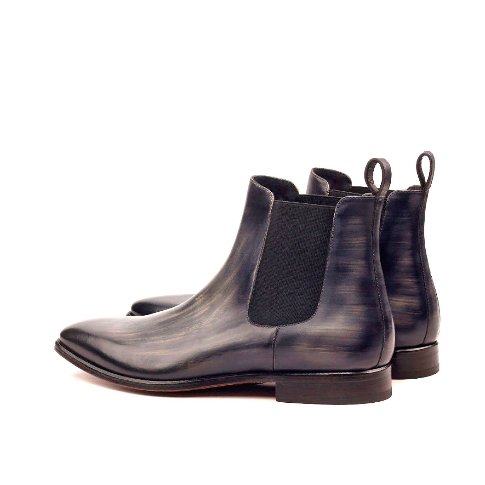 Ambrogio Men's Handmade Custom Made Shoes Gray Crust Patina Leather Chelsea Boots (AMB1026)