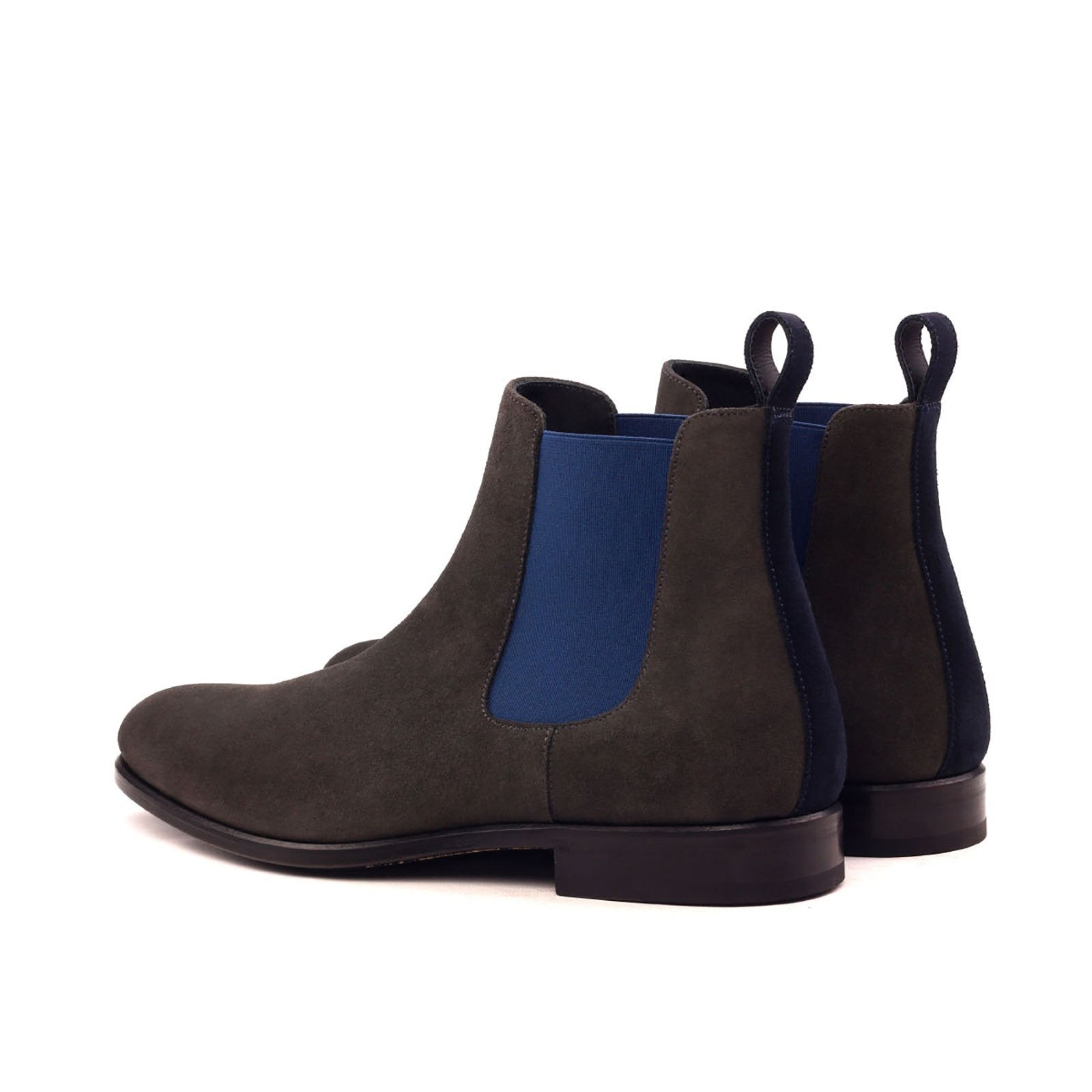 Ambrogio Men's Handmade Custom Made Shoes Gray & Navy Lux Suede Leather Chelsea Boots (AMB1042)