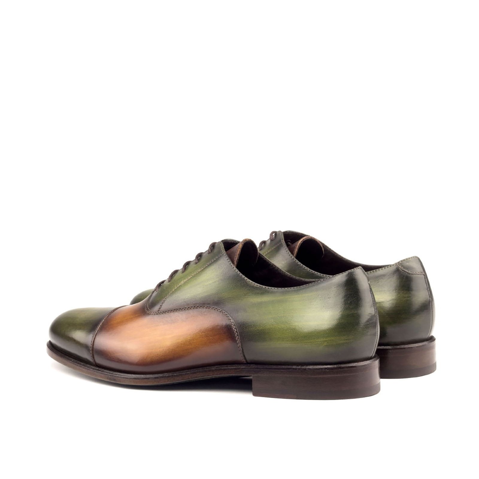 Ambrogio Men's Handmade Custom Made Shoes Green Khaki & Cognac Patina Leather Oxfords (AMB1050)