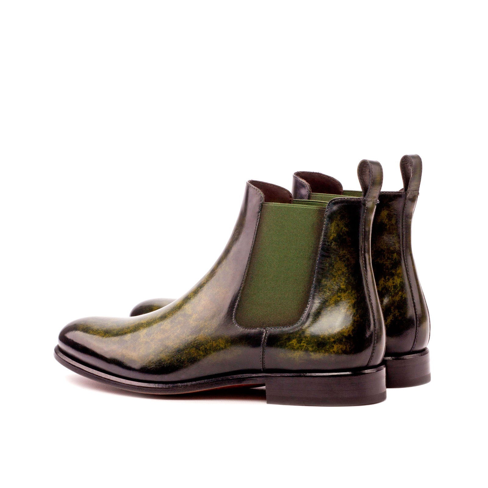 Ambrogio Men's Handmade Custom Made Shoes Green Khaki Crust Patina Leather Chelsea Boots (AMB1024)