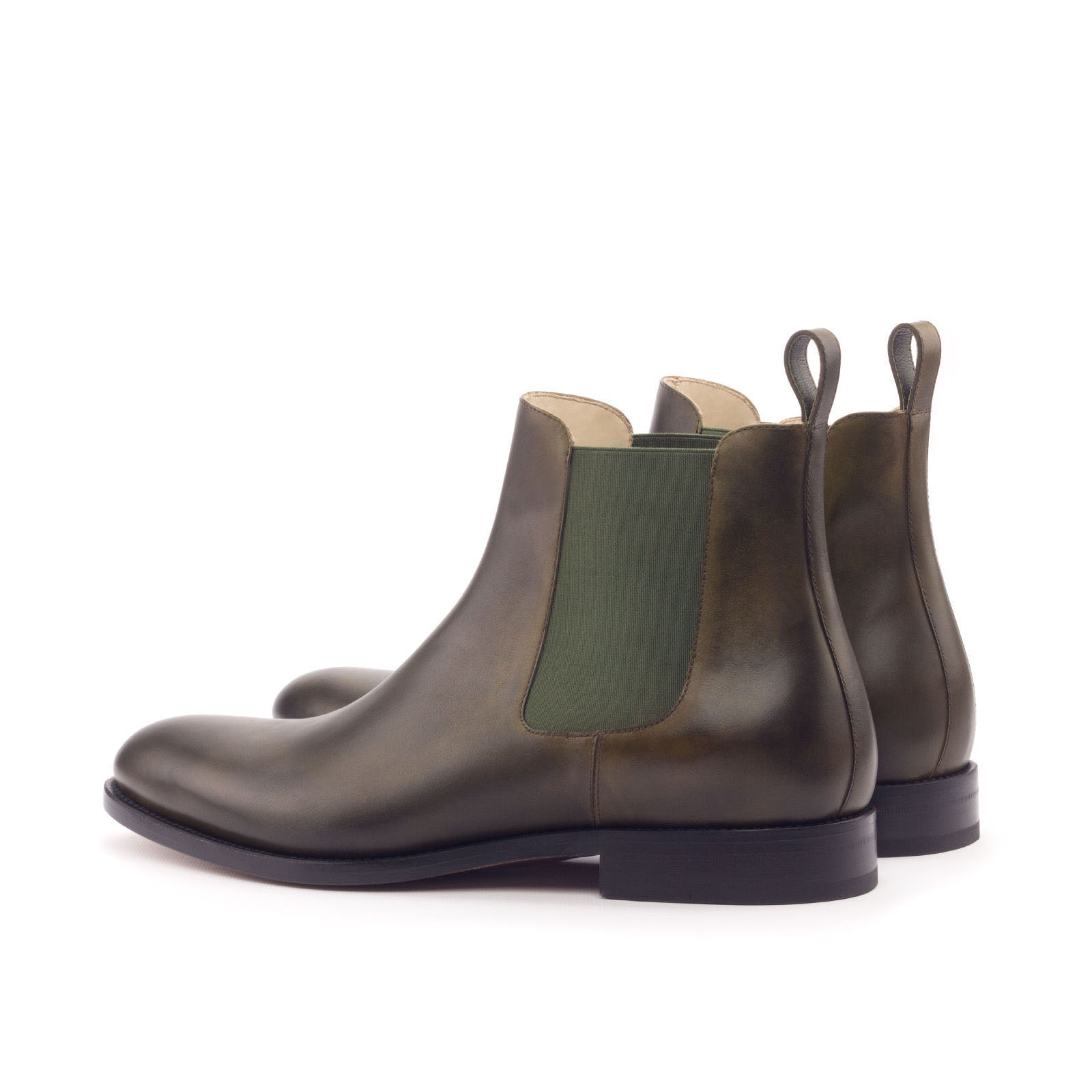 Ambrogio Men's Handmade Custom Made Shoes Green Olive Calf-Skin Leather Chelsea Boots (AMB1023)