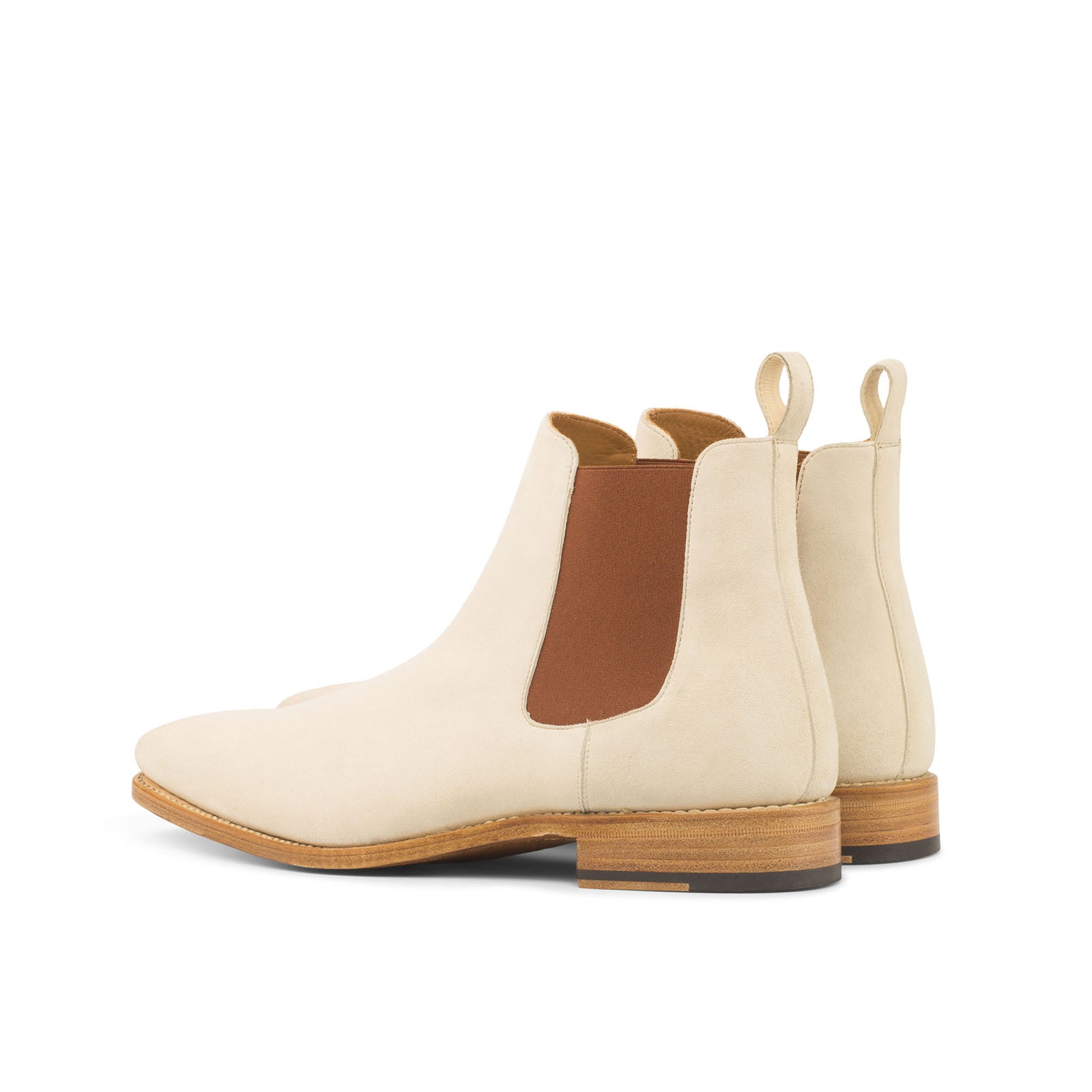 Ambrogio Men's Handmade Custom Made Shoes Ivory Beige Suede Leather Chelsea Boots (AMB1040)