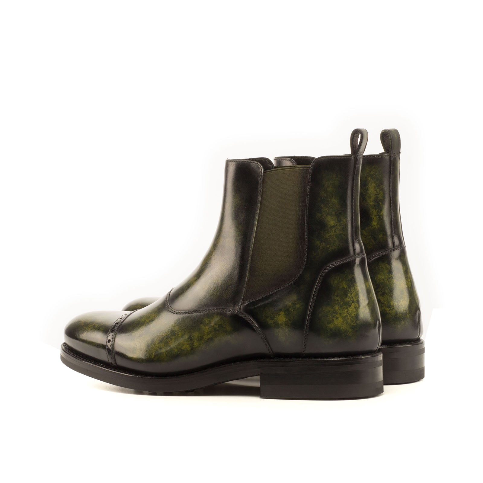 Ambrogio Men's Handmade Custom Made Shoes Khaki Green Patina Leather Chelsea Boots (AMB1206)