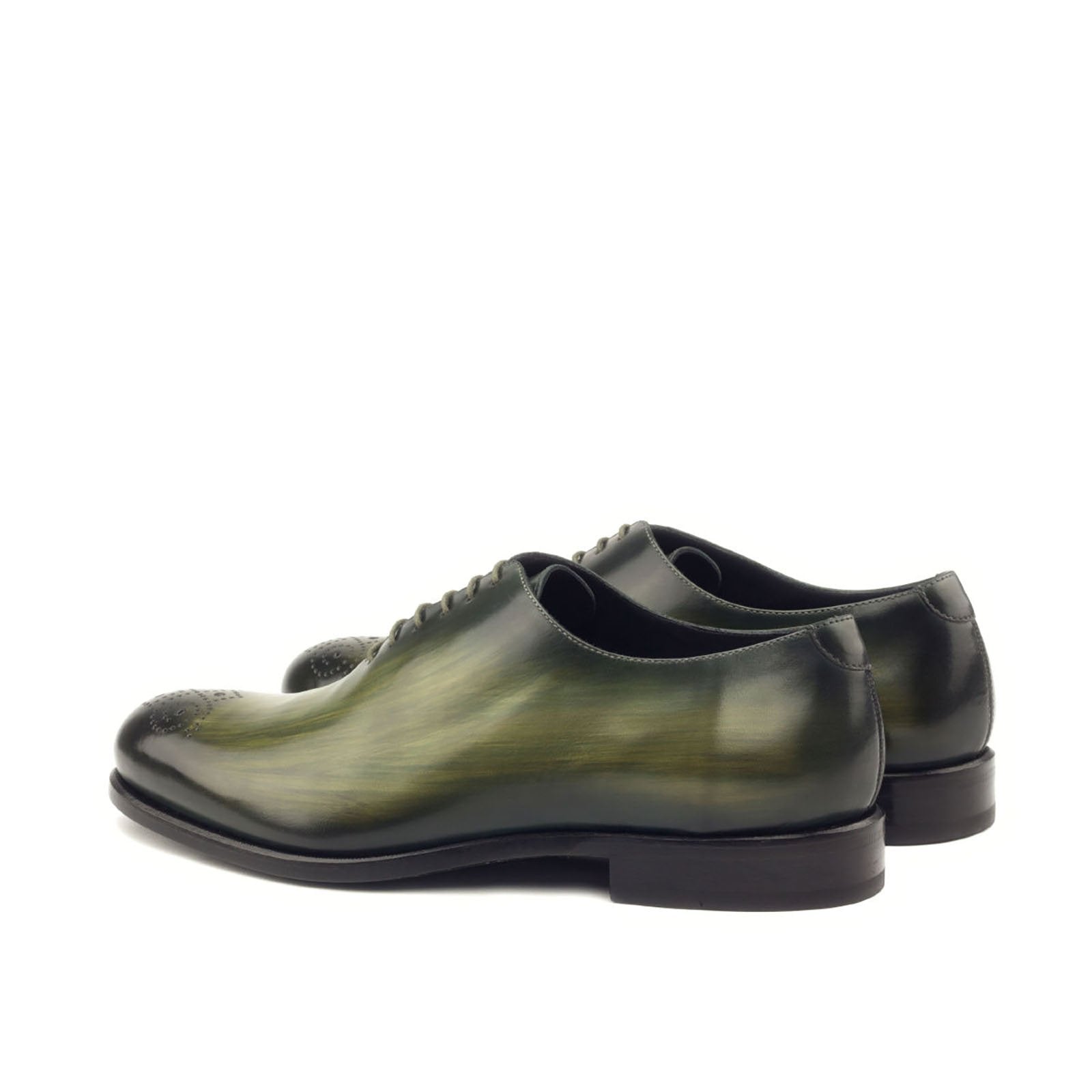 Ambrogio Men's Handmade Custom Made Shoes Khaki Green Patina Leather Whole Cut Oxfords (AMB1179)